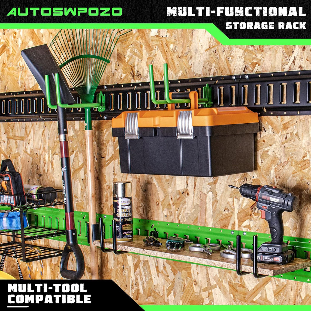 8-Pack E-Track Heavy Duty Shovel/Tool Hanger - E Track Hooks for Tools, Rakes, Spades in Trailers, Trucks, Workshop and Warehouse - Green