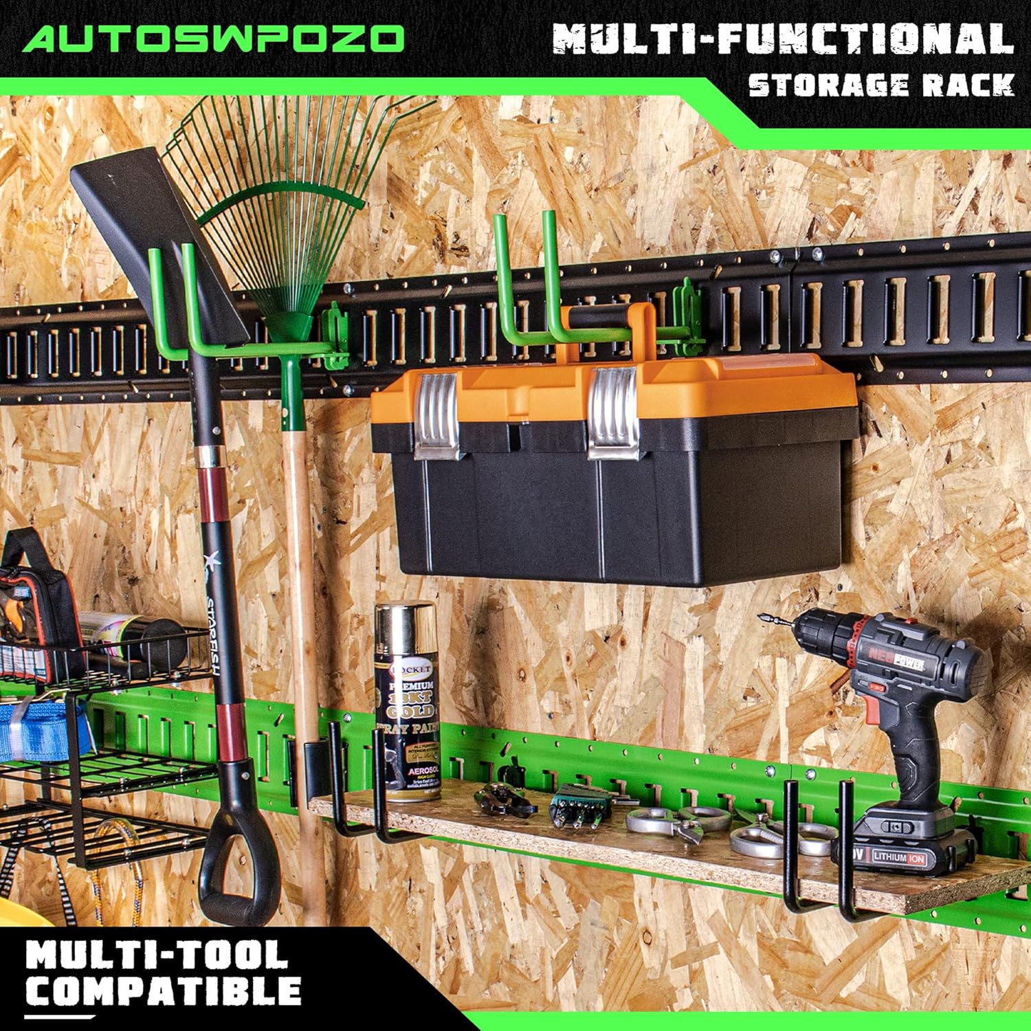 8-Pack E-Track Heavy Duty Shovel/Tool Hanger - E Track Hooks for Tools, Rakes, Spades in Trailers, Trucks, Workshop and Warehouse - Green