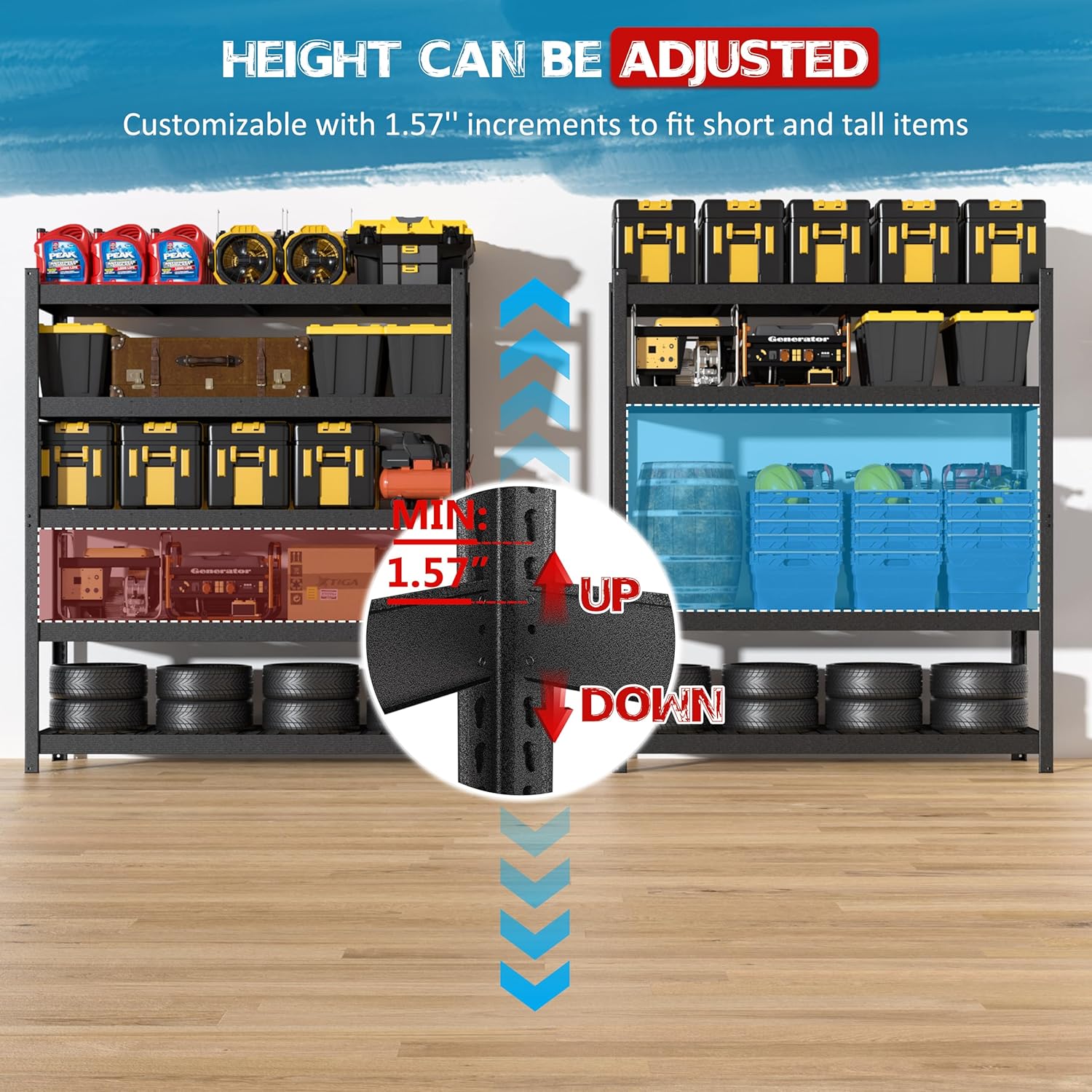 MUPATER 72.05” W × 24.02” D × 83.86” H, Heavy Duty Metal Storage Shelves, 3000 LBS Capacity, 5-Tier Adjustable Garage Shelving, Storage Shelf Rack for Kitchen, Basement, Warehouse