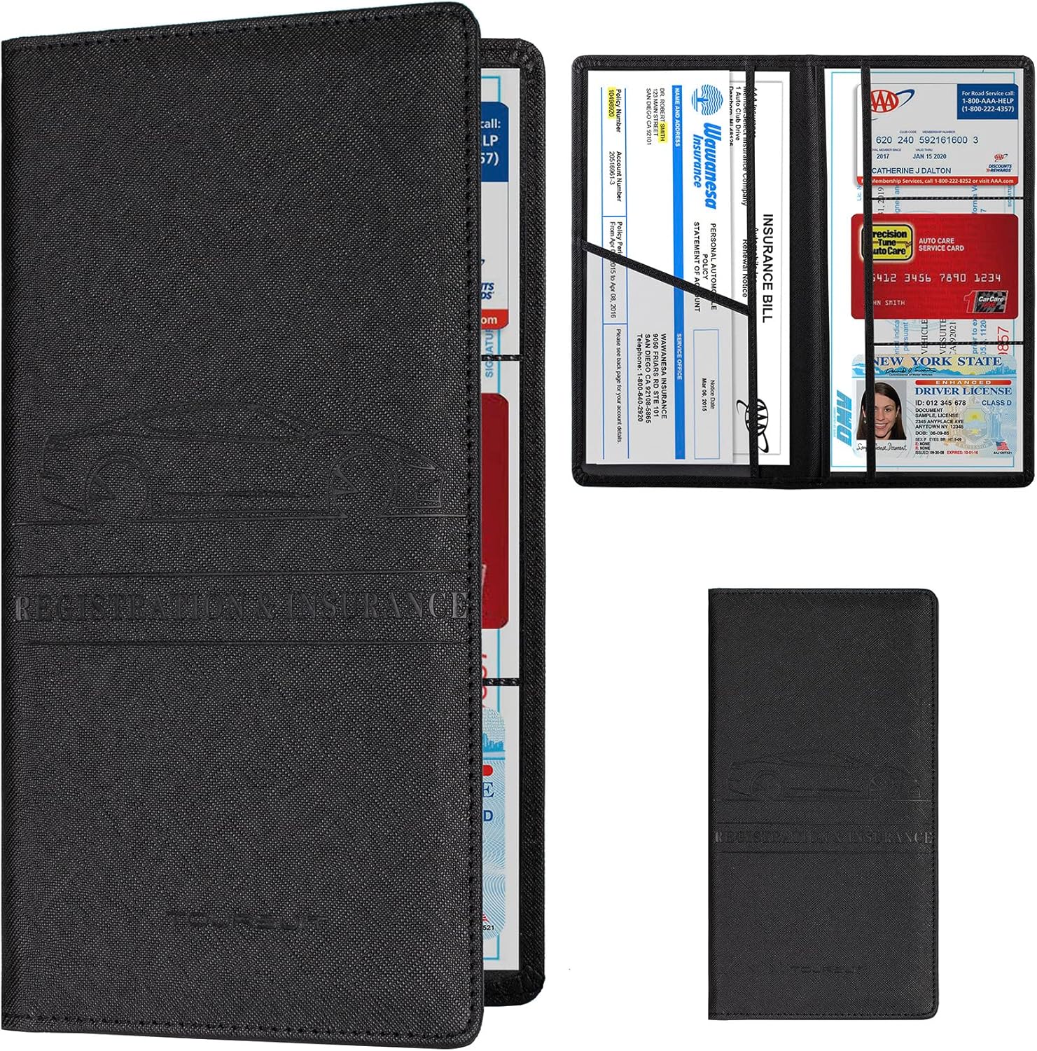 TOURSUIT Car Registration and Insurance Card Holder, Vehicle License Document Glove Box Compartment Organizer, Interior Car Accessories for Women Men Teens (Cross Black)