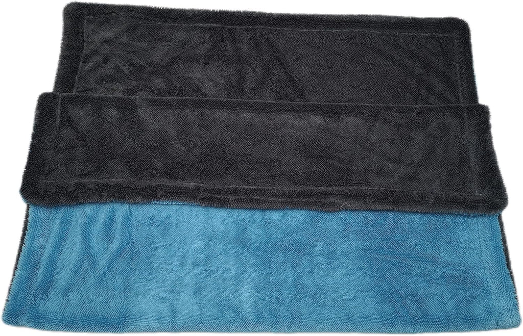 SOFTBATFY 1200 GSM 36" x 24"Dual Sided Microfiber Car Cleaning Drying Towel with Twist Pile, Super Absorbent, Scratch-Free, Machine Washable (Blue-Grey)