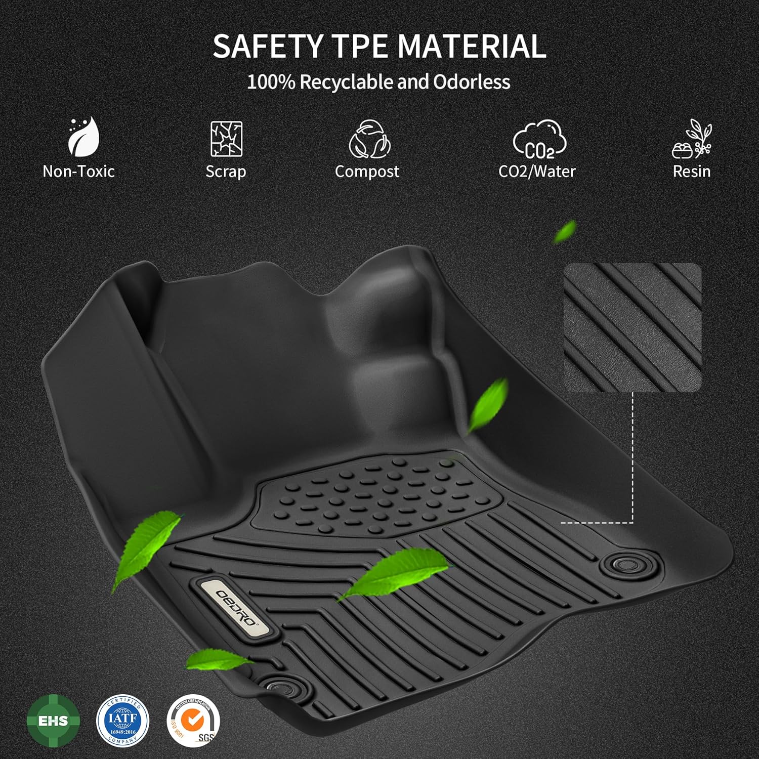 OEDRO Floor Mats Fit for 2014-2019 Mercedes Benz CLA-Class/2015-2020 Benz GLA-Class, Black TPE All Weather Front & Rear 2 Row Liner Set
