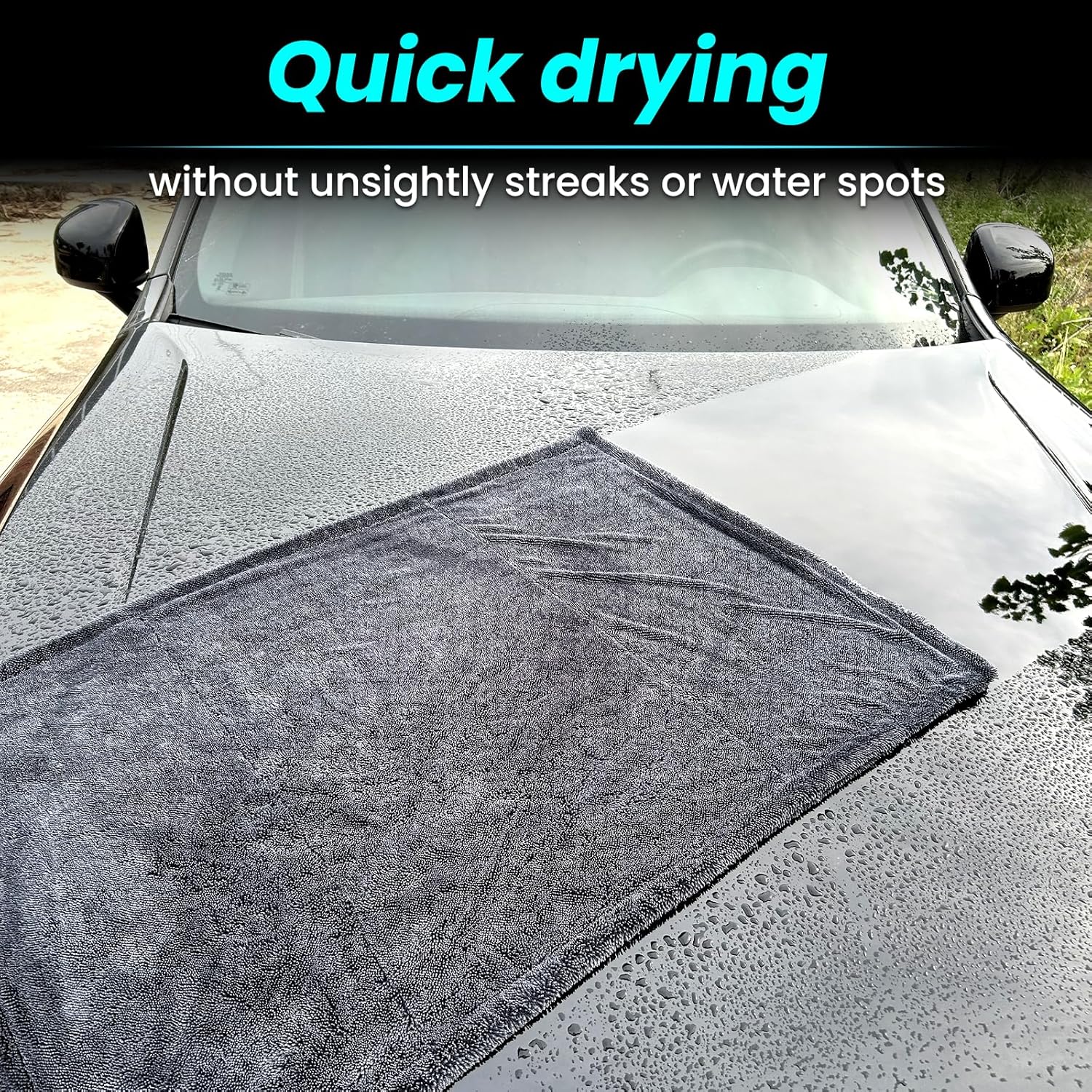 2 Pack 1300 GSM Car Drying Towel,Double-Sided Microfiber Towels for Cars(36" x 24"),Extra Large Ultra Absorbent,Without Residual Lint,Scratches or Water Spots
