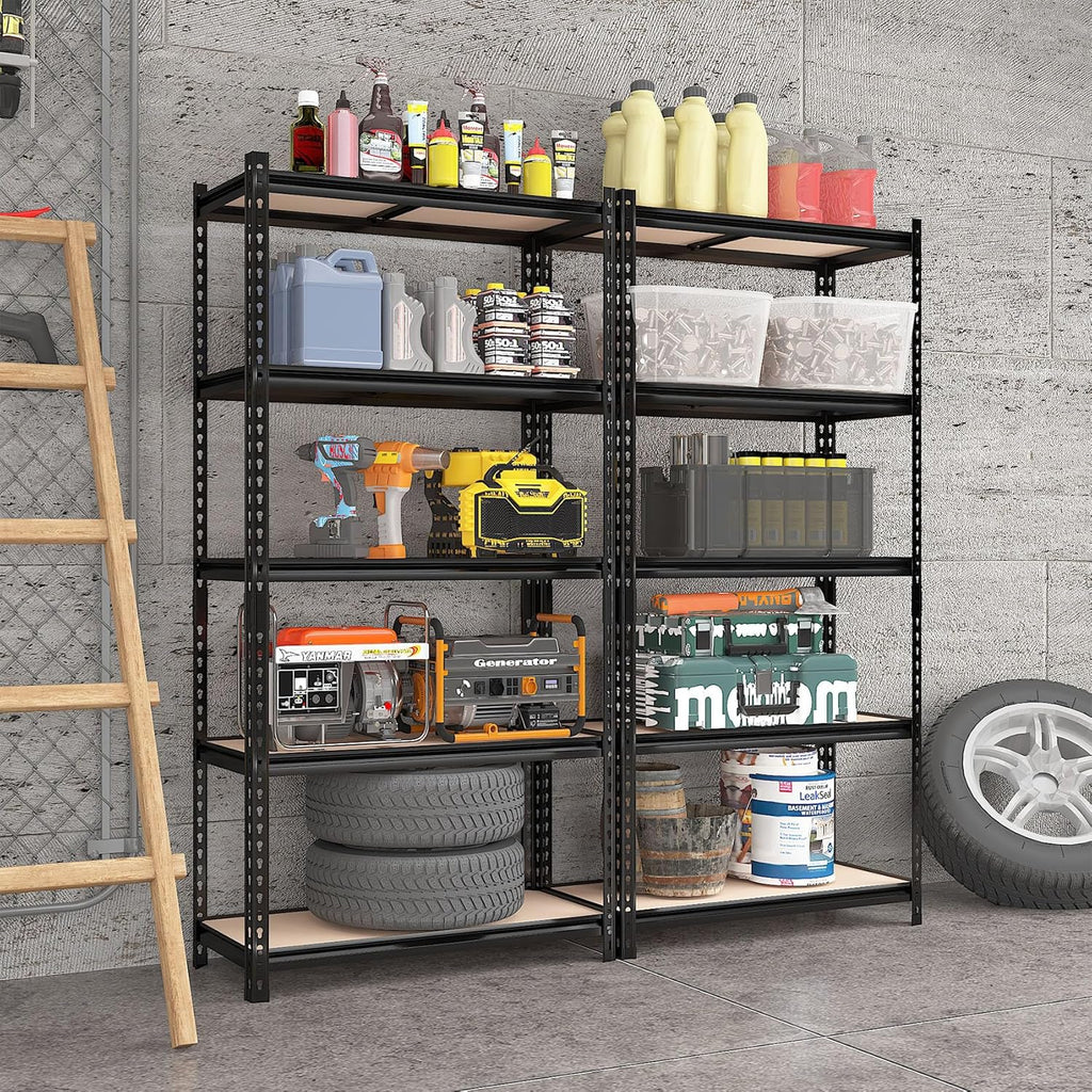 2 Pack 5 Tier Garage Shelving Unit, 72" H x 35.55" W x 16" D Metal Storage Shelves Heavy Duty, Adjustable Garage Storage Utility Rack for Kitchen Pantry Basement Bathroom Closet