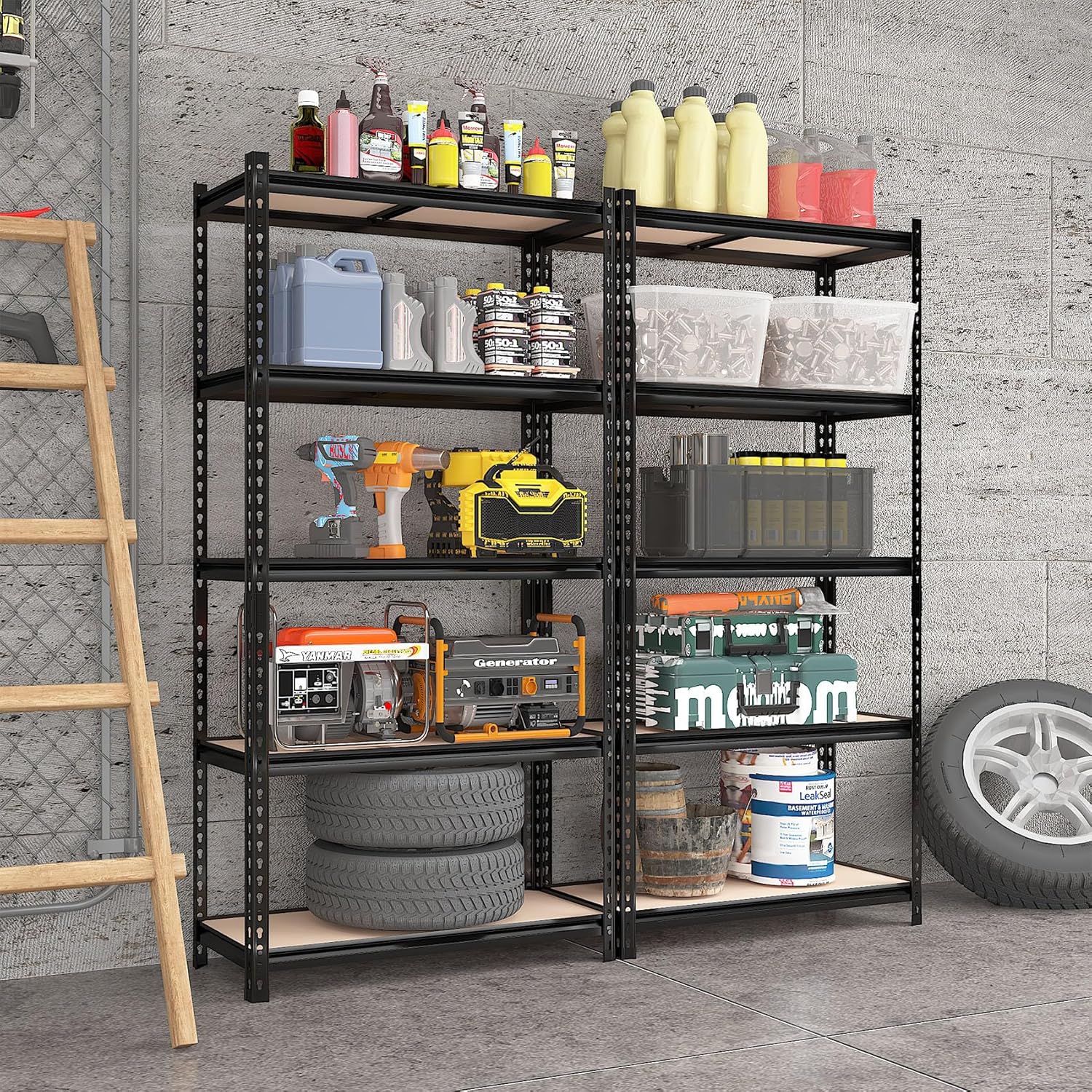72" H Metal Storage Shelves 1500LBS Heavy Duty,5 Tier Garage Shelving Unit,Adjustable Garage Storage Utility Rack for Kitchen Pantry Basement Bathroom Closet