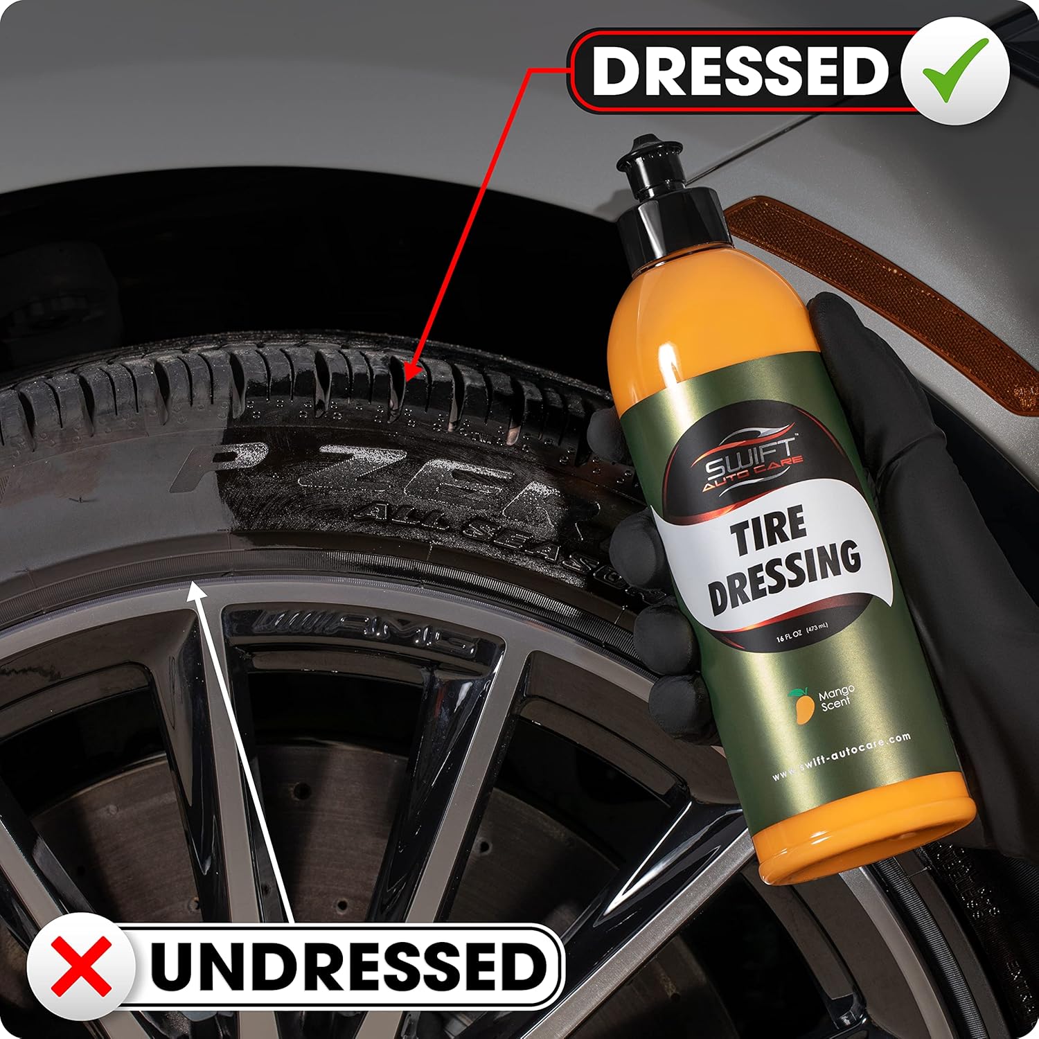 Swift Tire Dressing (1 Gallon) – Long Lasting High-Gloss Tire Shine Gel w/No Sling | Restores Rubber, Plastic & Vinyl | Water-Based w/UV Protection | Fast Cure Time!