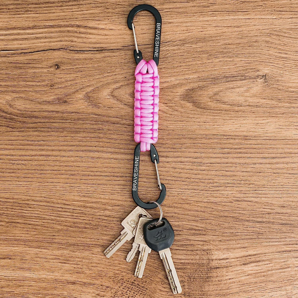 BRAVESHINE Paracord Keychain Carabiner Clip, D Ring Lanyard Hanger Stroller Hook for Water Bottle, Key, Backpacks, Men, Women