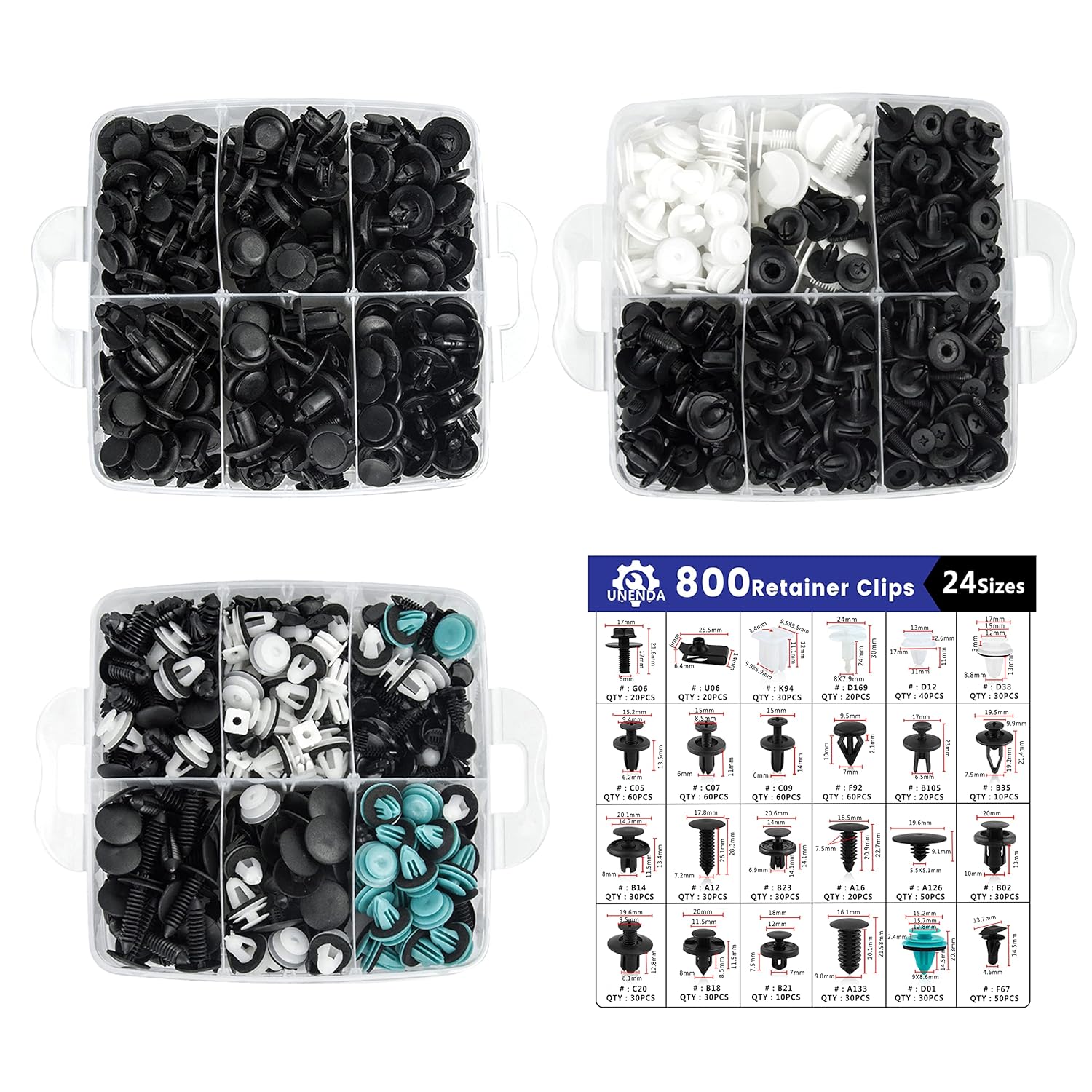 801pcs Car Push Retainer Clips with 24 Popular Push Pins for Auto Parts - Sizes - Blue Fastener Remover Tool for Toyota, GM, Ford, Honda, Acura, Chrysler