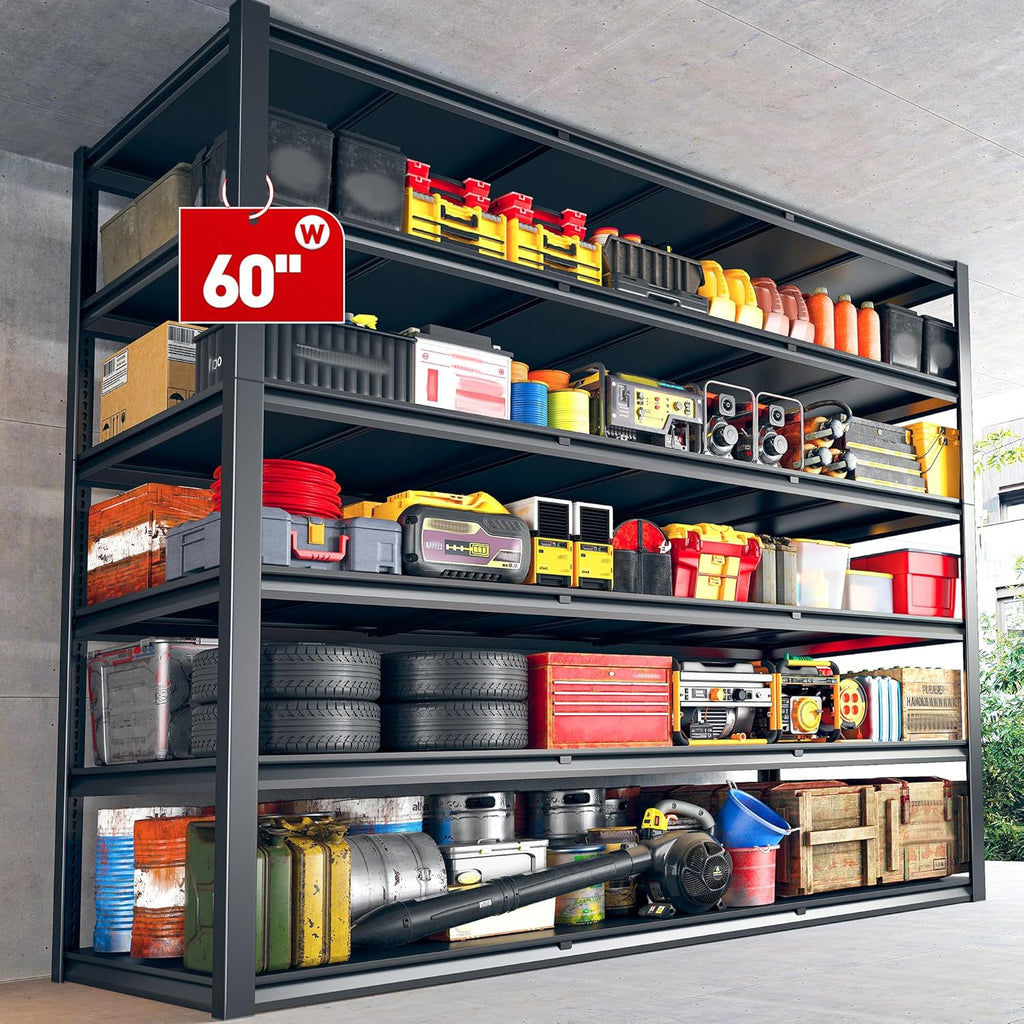 REIBII 84“H Garage Shelving Heavy Duty Storage Shelves 3500 LBS Adjustable Metal Shelving Uints and Storage for Garage, Warehouse, School, Commercial, Business, 60 "W x 24 "D x 84 "H, 2 Pack