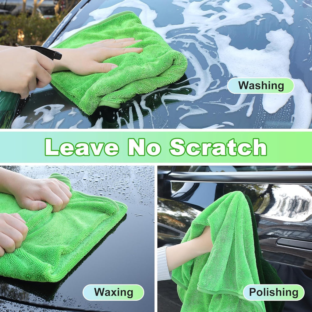 JOYMOOP Car Dry Towel, Quick Drying, Medium Size, Microfiber Cleaning Cloth, Green, 35.4 x 23.6 Inches, 2 Pack for Boates, RVs, SUVs, Trucks, Cars