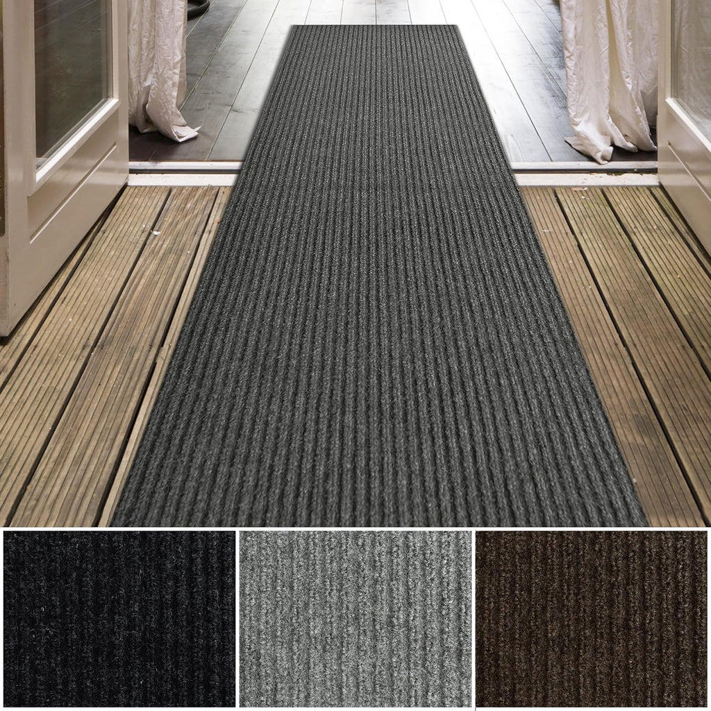 iCustomRug Spartan Weather Warrior Duty Indoor/Outdoor Utility Ribbed in 3ft,4ft,6ft Widths 70 Custom Sizes with Natural Non-Slip Rubber Backing 4'X48' in Charcoal