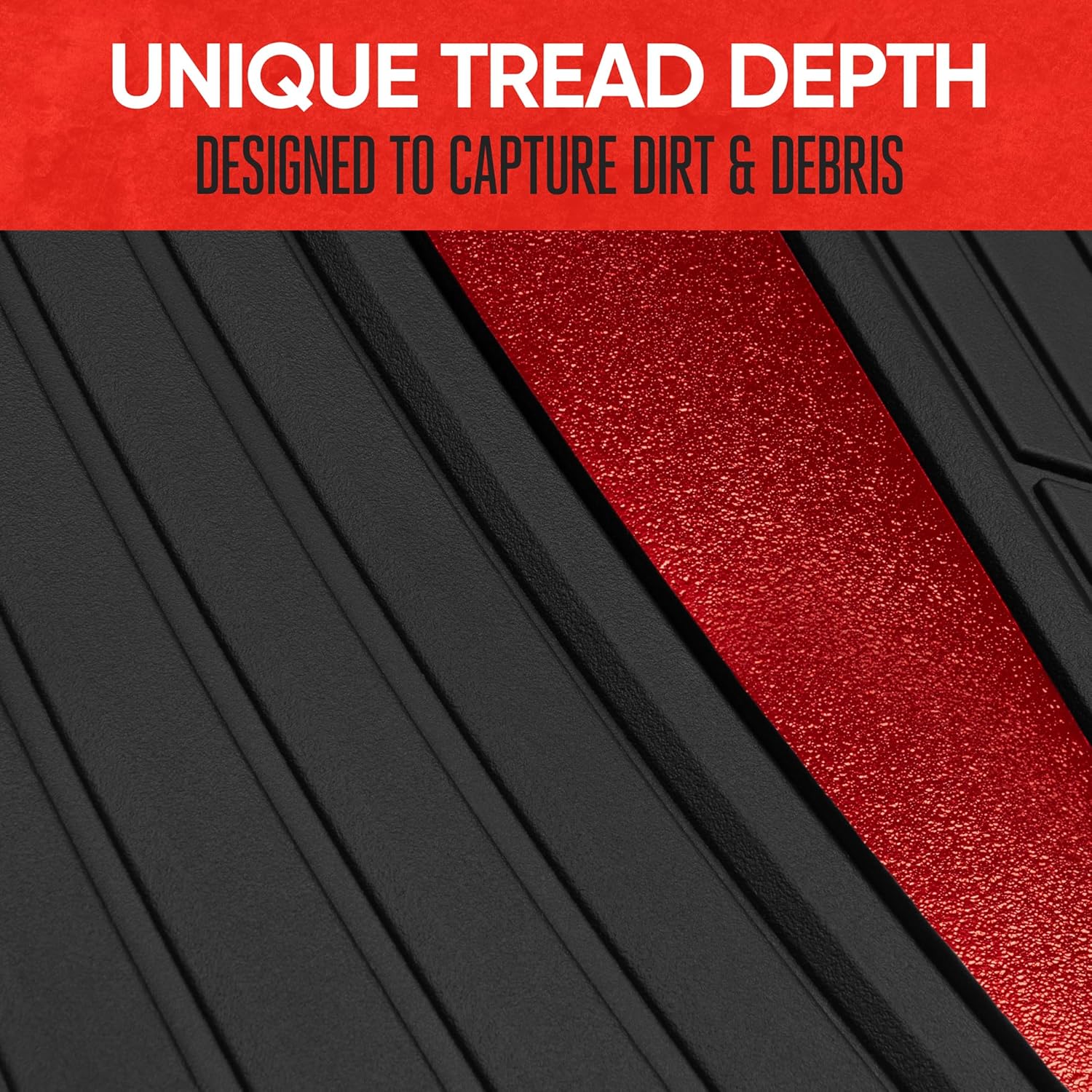 Motor Trend ChromeTech Car Floor Mats Full Set - Durable Rubber Floor Mats for Cars with Two Tone Accent, All Weather Interior Protection for Front and Rear with Non-Slip Backing, Red Chrome