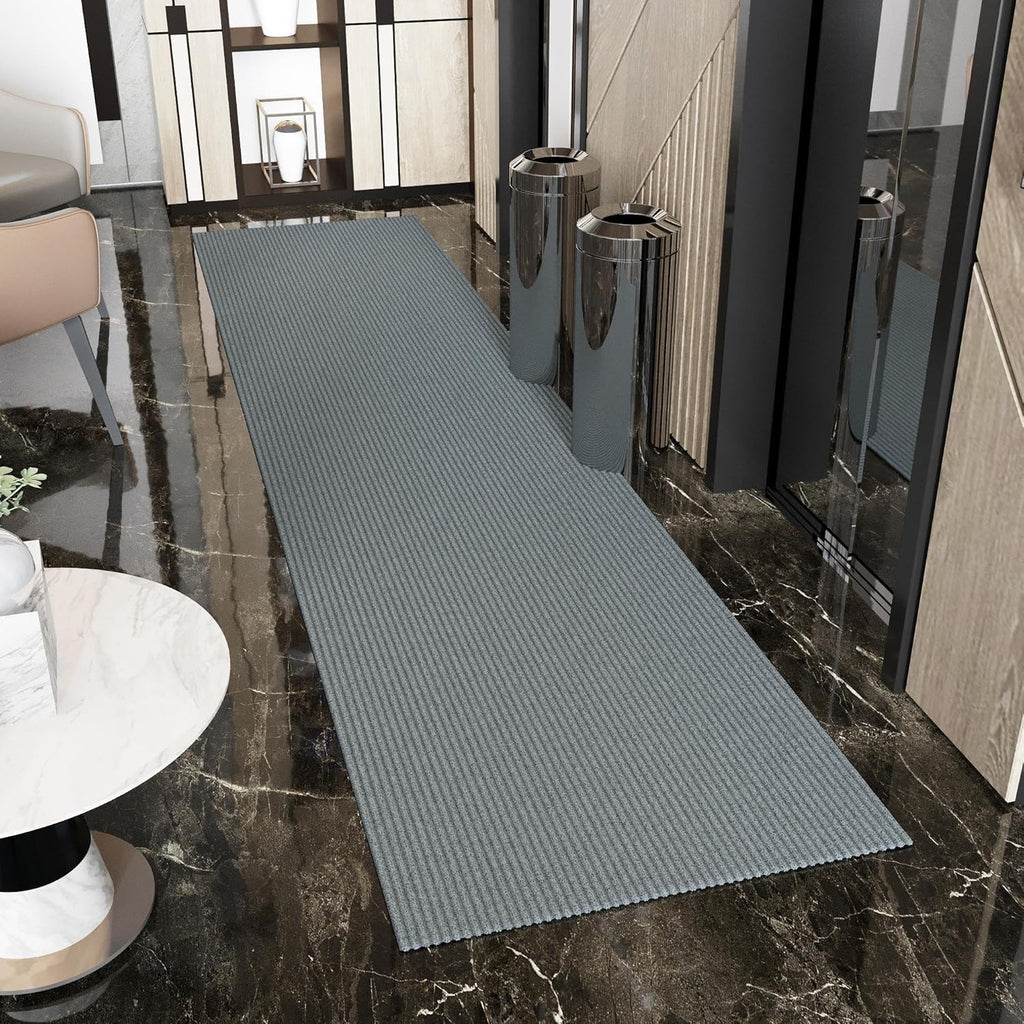 Ottomanson 2' x 18' Hallway Runner with Scraper Pile Extra Durable Non-Slip Rug Mat for Indoor & Outdoor Use - Ideal for Kitchen, Entryway, Patio & Garage - High-Traffic Carpet, Gray