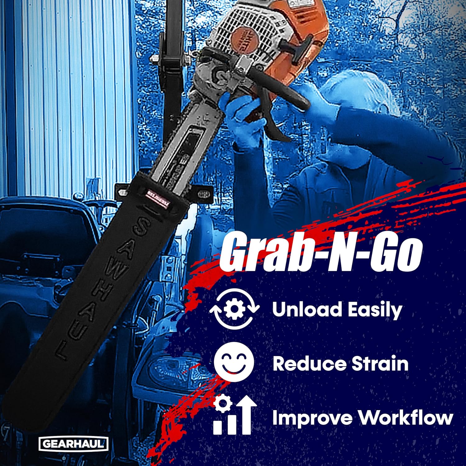 SawHaul Snap-Lok Universal Chainsaw Carrier Kit for Tractors and Skid Steers – 20 Inch Black Scabbard with Rotating Mount – Compatible with All Chainsaw Brands – Made in USA