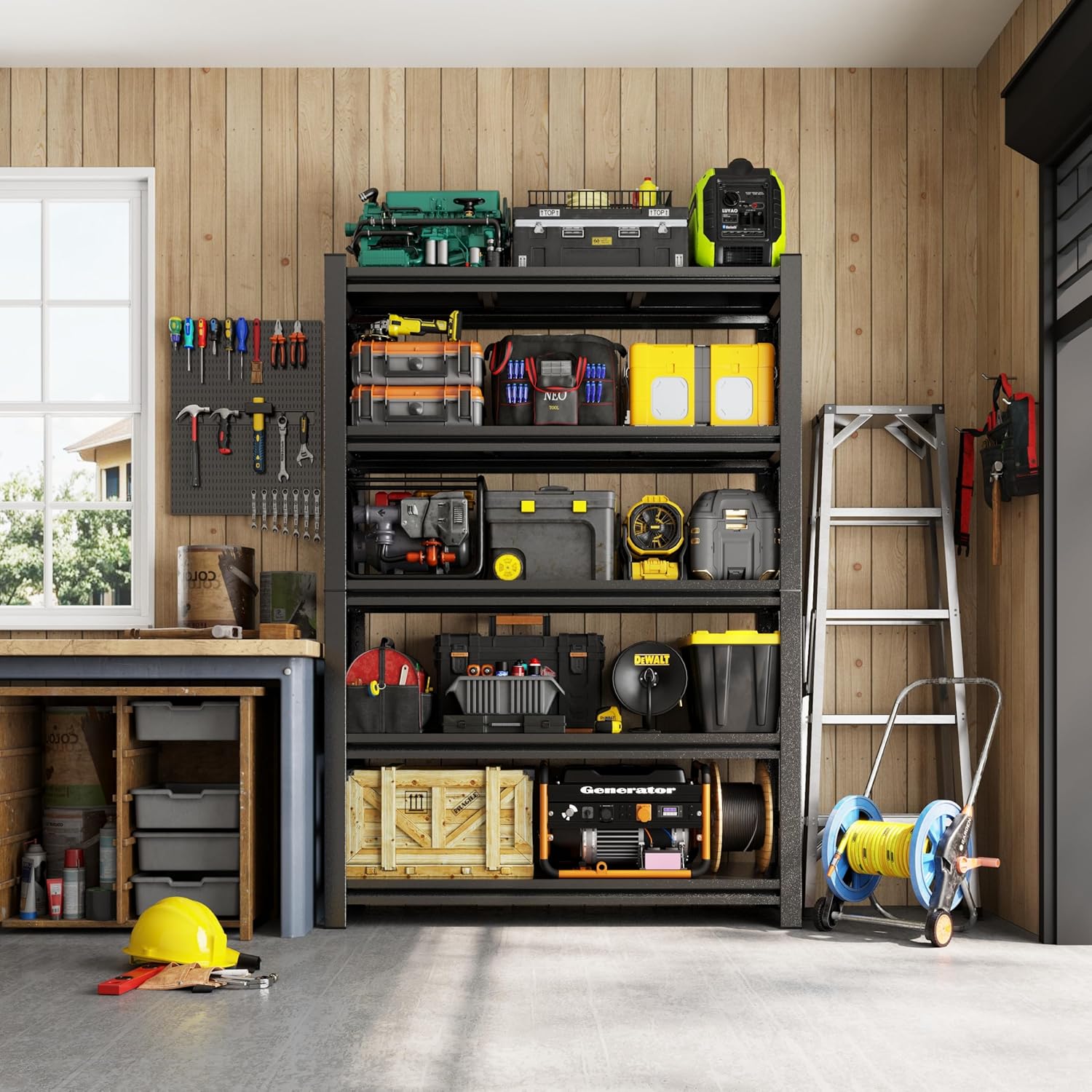 78"H Garage Storage Shelves Heavy Duty Garage Shelving, 4500 LBS Capacity 5 Tier Adjustable Metal Utility Shelves Industrial Shelving Units for Basement and Warehouse, 78"H×47.24"W×18"D, Black