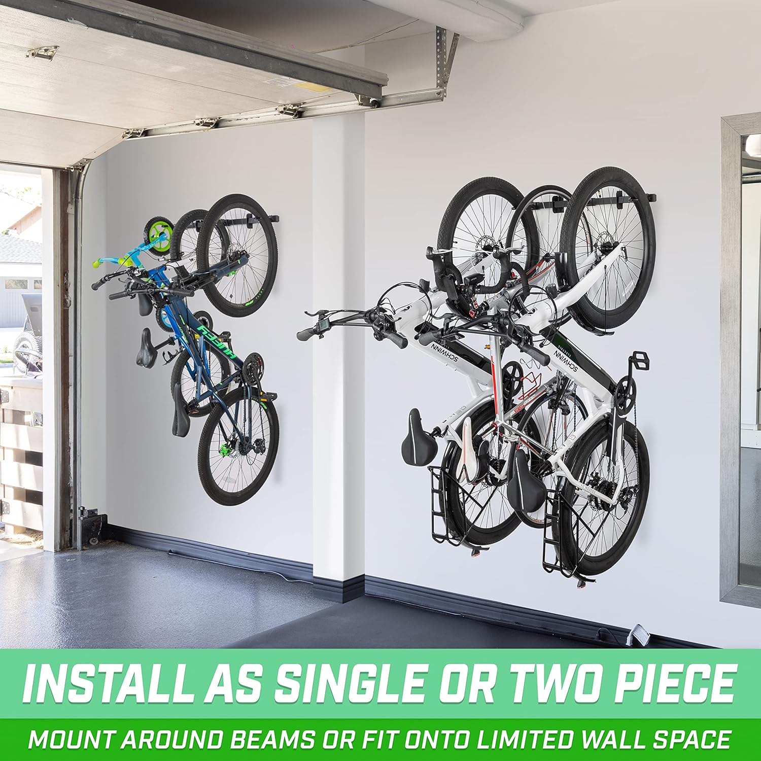 GoSports 6 ft Wall Mounted Bike Rack for Garage - Vertical Storage for 4 to 6 Bicycles