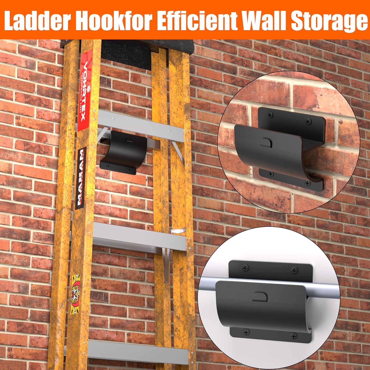 Ladder Hooks, 1 Pack Ladder Hangers for Garage Wall Wheelbarrow Hanger for Home Storage, Black