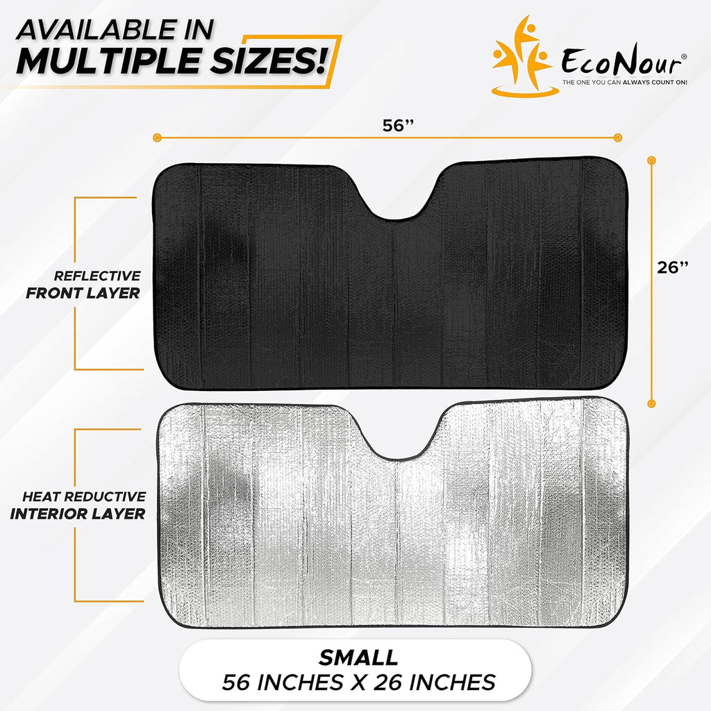 EcoNour Accordion Car Windshield Sun Shade | Reflective Car Window Shades for UV & Sun Protection | Foldable Windshield Cover Keeps Interior Cool | 26 x 56 Inches