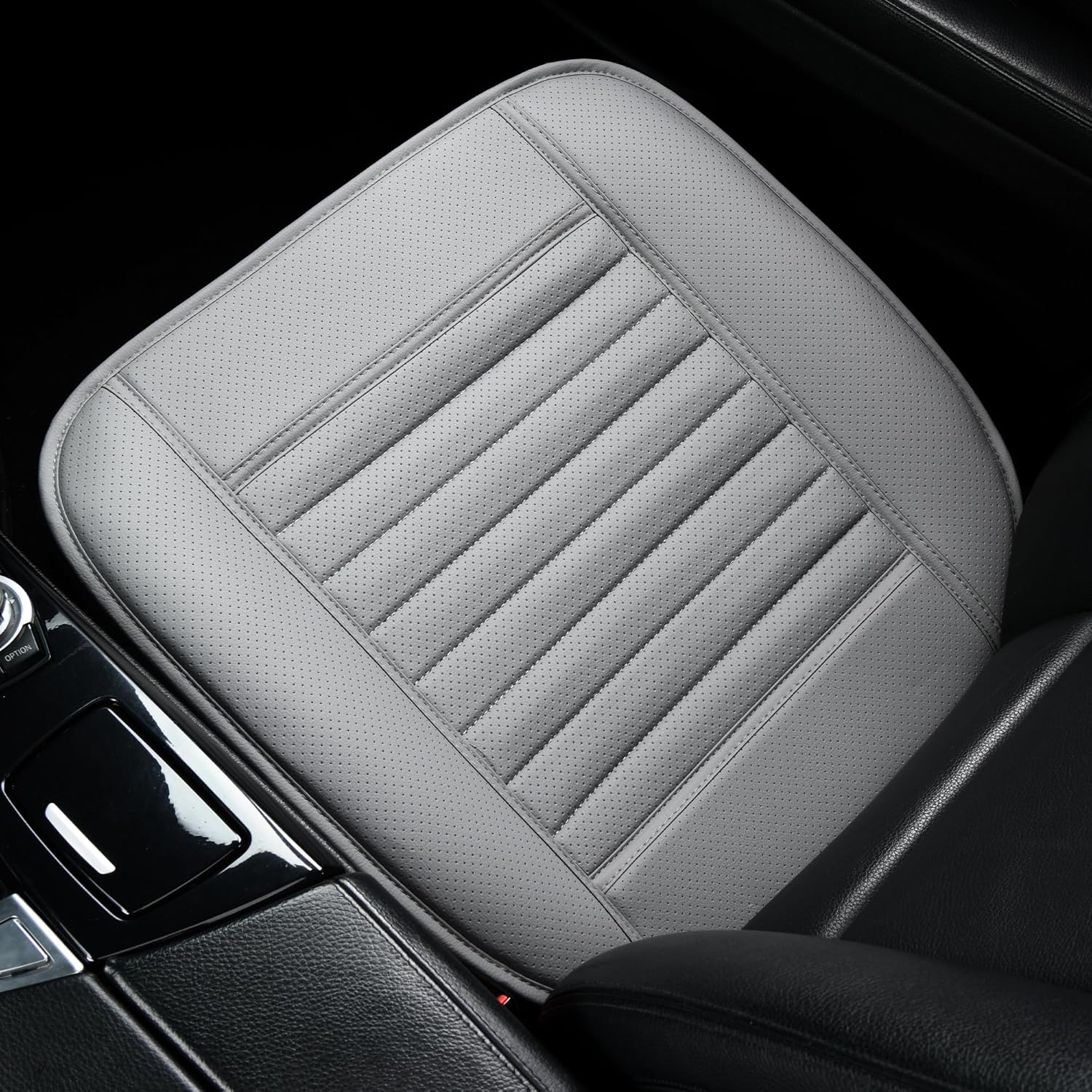 2pc Edge Wrapping Comfortable Car Front Seat Covers, Seat Protectors, Anti-Slip Bottom Seat Cushion Covers for Auto with PU Leather(Gray)