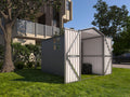 Motorcycle Steel Storage Shed with Window,Outdoor Weather-Resistant Storage Box for Bikes, Tools, Sports Equipment,Easy Assembly, No Tracks or Fixtures Needed, 121" W Gray