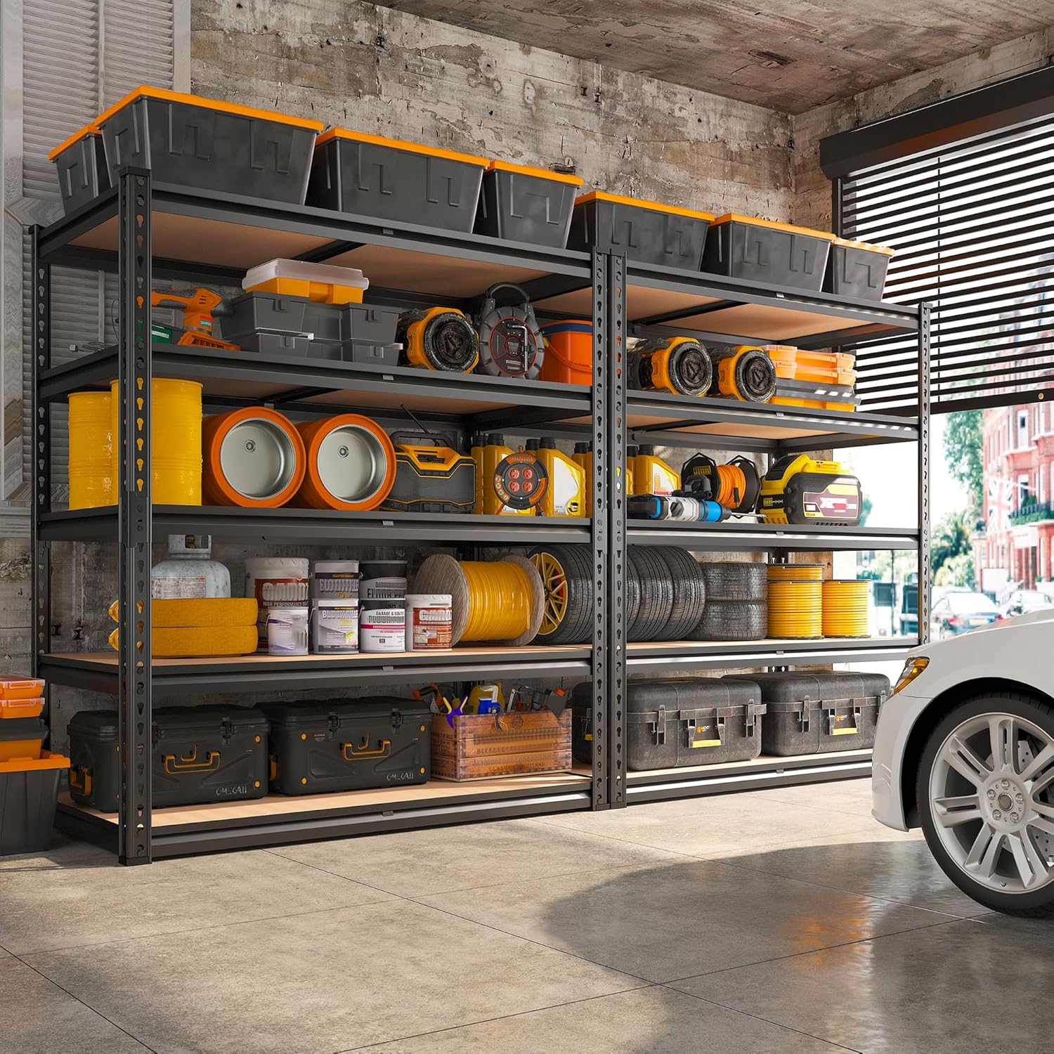 REIBII 2000LBS Garage Shelving Heavy Duty 72''H Storage Shelves 5 Tier Heavy Duty Shelving, Adjustable Metal Shelves for Basement Pantry 35.5" W x72 H x 15.8" D, 4 Pack