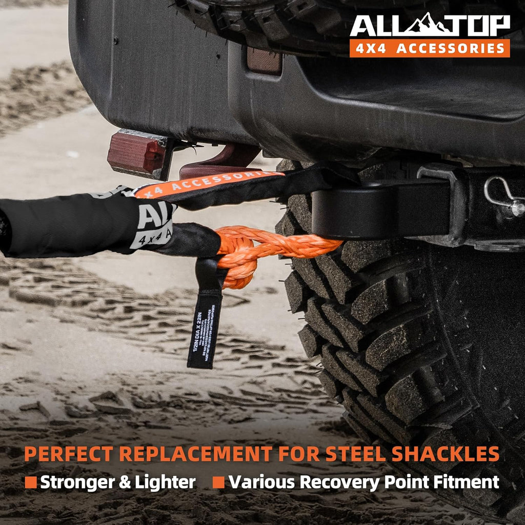 ALL-TOP Synthetic Soft Shackle & Recovery Ring Kit (2PCS 3/4in x 24in - 66200LBS Shackles + 1 Snatch Pulley Ring) for Winch Tackle Pulley System