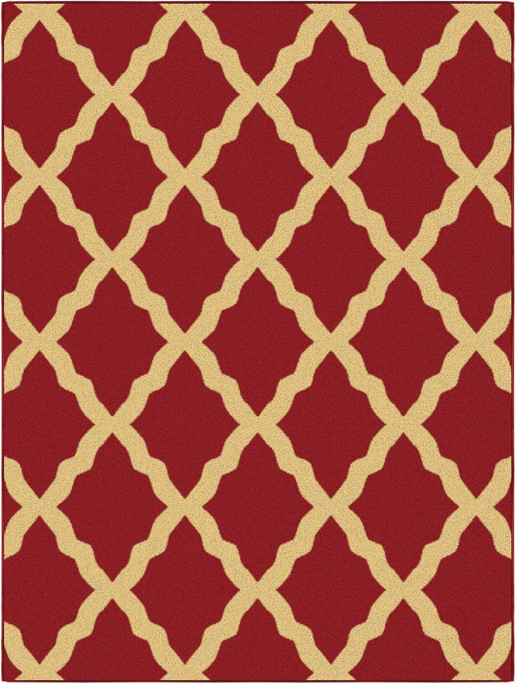 Ottomanson 5' x 6'6" Rugs for Living Room Trellis Area Rug for Bedroom - Non Slip Durable Large Floor Carpet for High Traffic Areas - Indoor Rug for Dining Room Kitchen Kids Playroom, Red