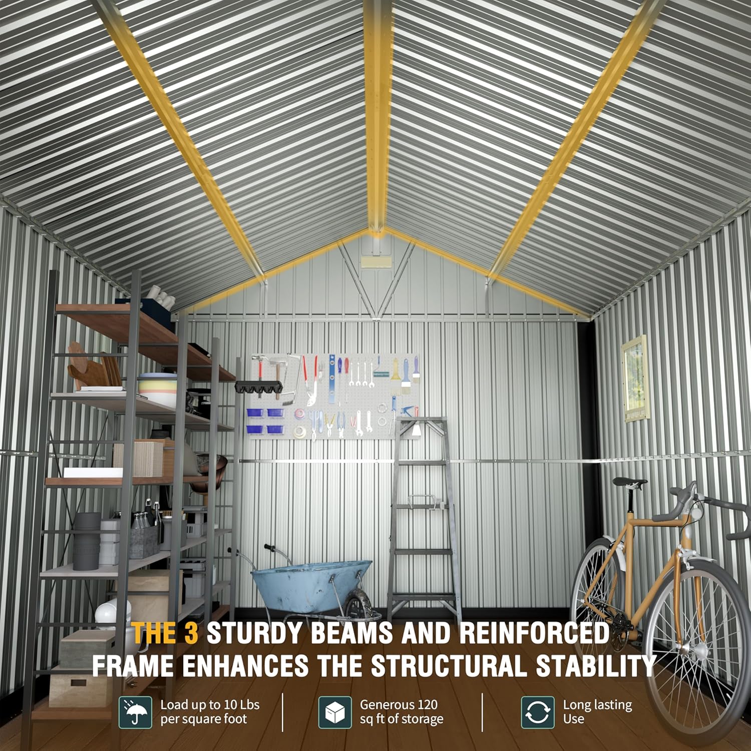 10x12 Ft Outdoor Storage Shed, Extra Large Metal Shed with Frame Floor, Lockable Doors, 2 Windows, Outside Steel Tiny House Ideal for Garden, Backyard, Patio Utility, Tool Storage