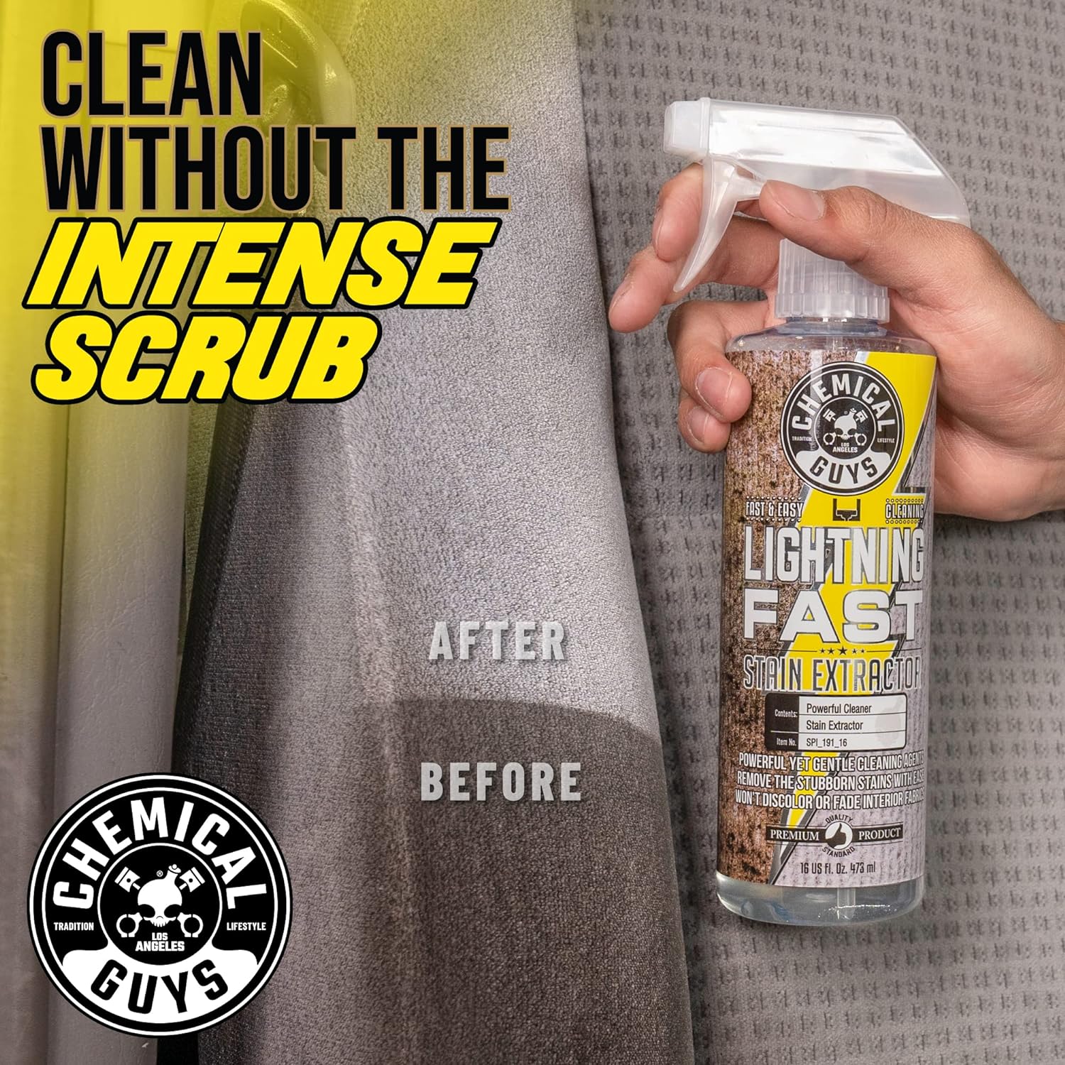 Chemical Guys SPI_191_16 Lightning Fast Carpet and Upholstery Stain Extractor, (Fabric, Upholstery, & Carpet), Safe for Cars, Home, Office, Furniture & More, 16 fl oz, Fresh Scent