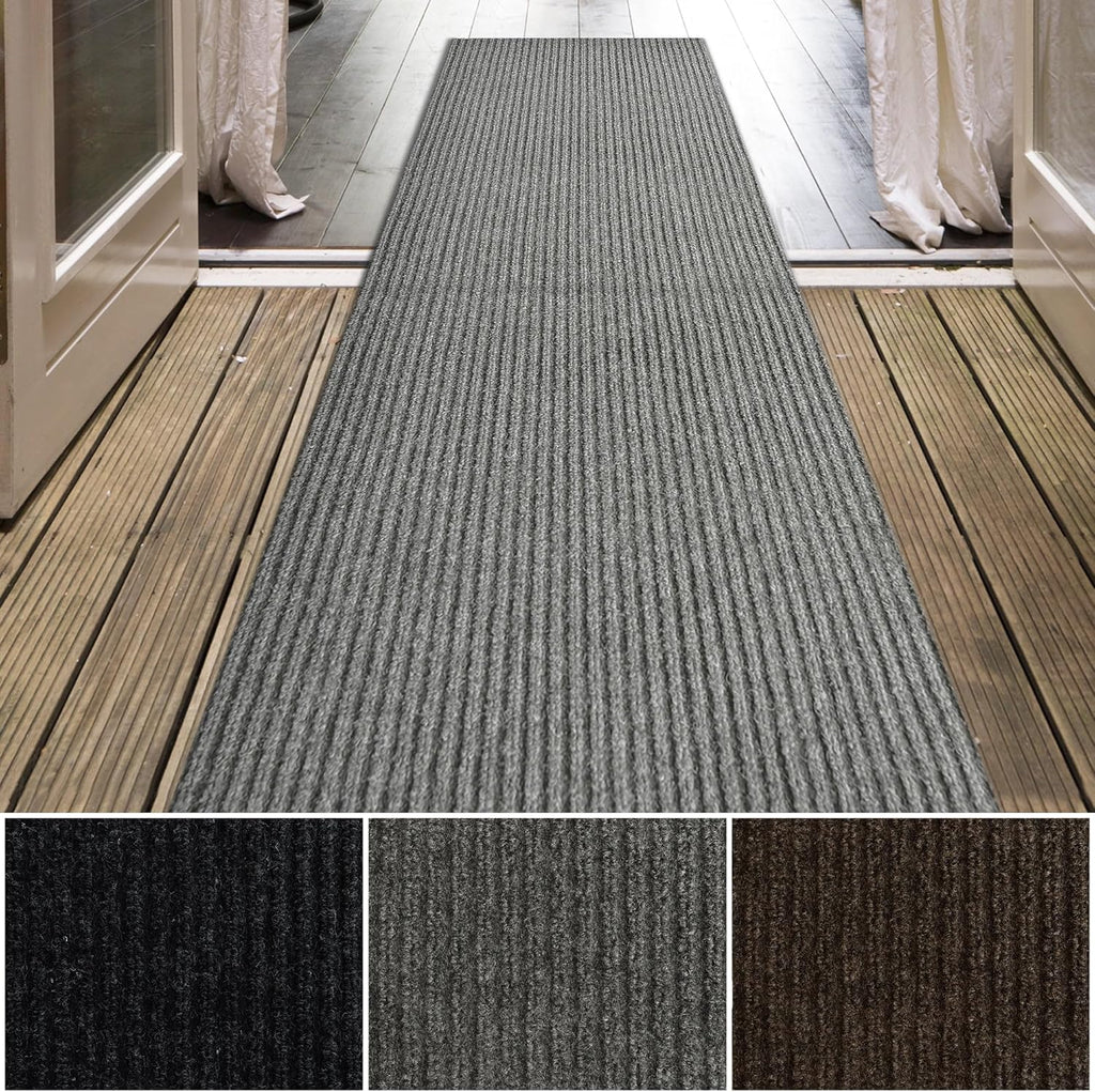 iCustomRug Spartan Weather Warrior Indoor/Outdoor Utility Ribbed Carpet Runner with Non-Slip Thermoplastic Rubber Backing, 3ft X 80ft in Grey