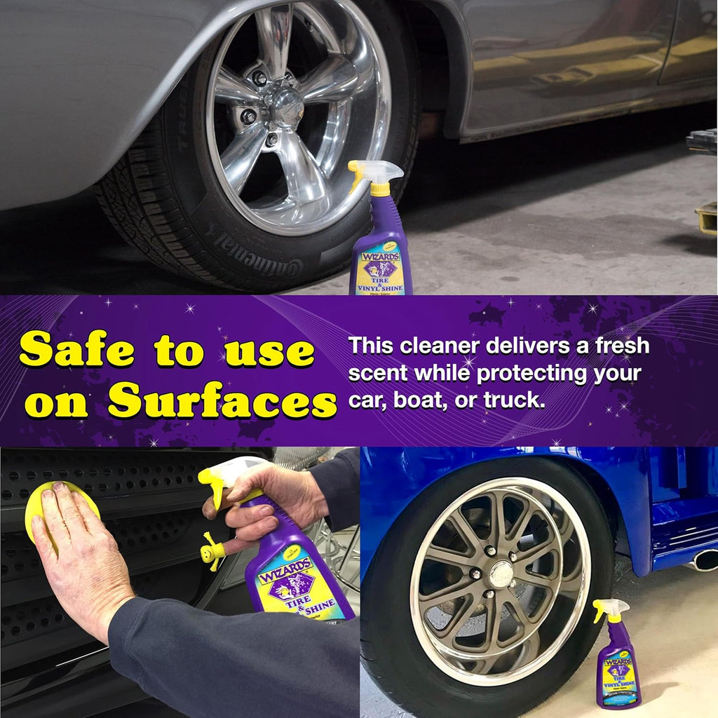 Wizards Tire and Wheel Vinyl Shine - Dressing and Protectant Spray - Professional Automotive Detailing Spray Bottle Refill - Cleans and Protects Tires, Wheels and Trim - 22 oz