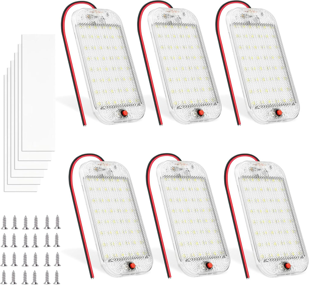 Dome Light for RV Interior, 48LED 800LM Ultra Bright 12 Volt LED White Lights, RV Ceiling Light with Switch Control, Ideal for Car Van Truck Camper Lorry Motorhome Boat(6 Pack)