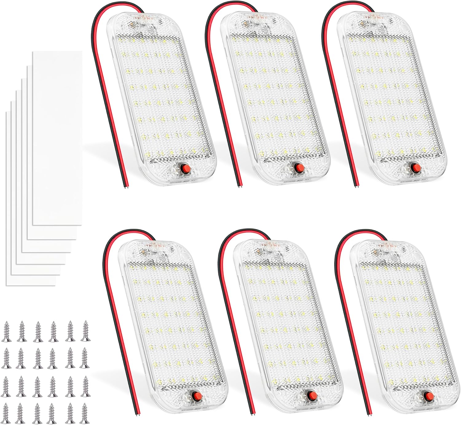 Dome Light for RV Interior, 48LED 800LM Ultra Bright 12 Volt LED White Lights, RV Ceiling Light with Switch Control, Ideal for Car Van Truck Camper Lorry Motorhome Boat(6 Pack)