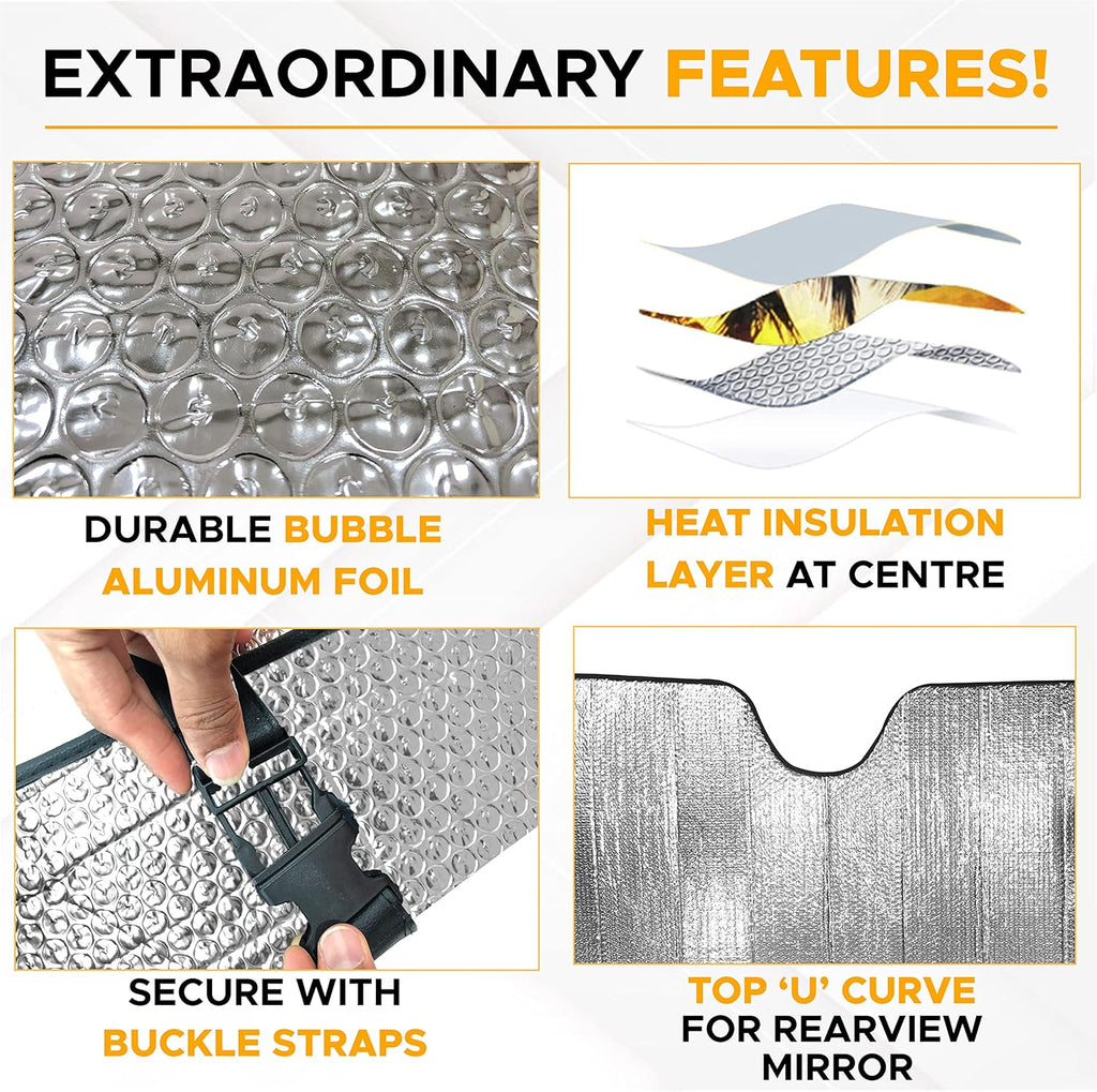 EcoNour Accordion Windshield Sun Shade for Jeep Wrangler | Car Shade Front Windshield Designed for Jeep Wrangler| Dashboard Sun Visor for UV and Heat | XS 53 x 17 inches