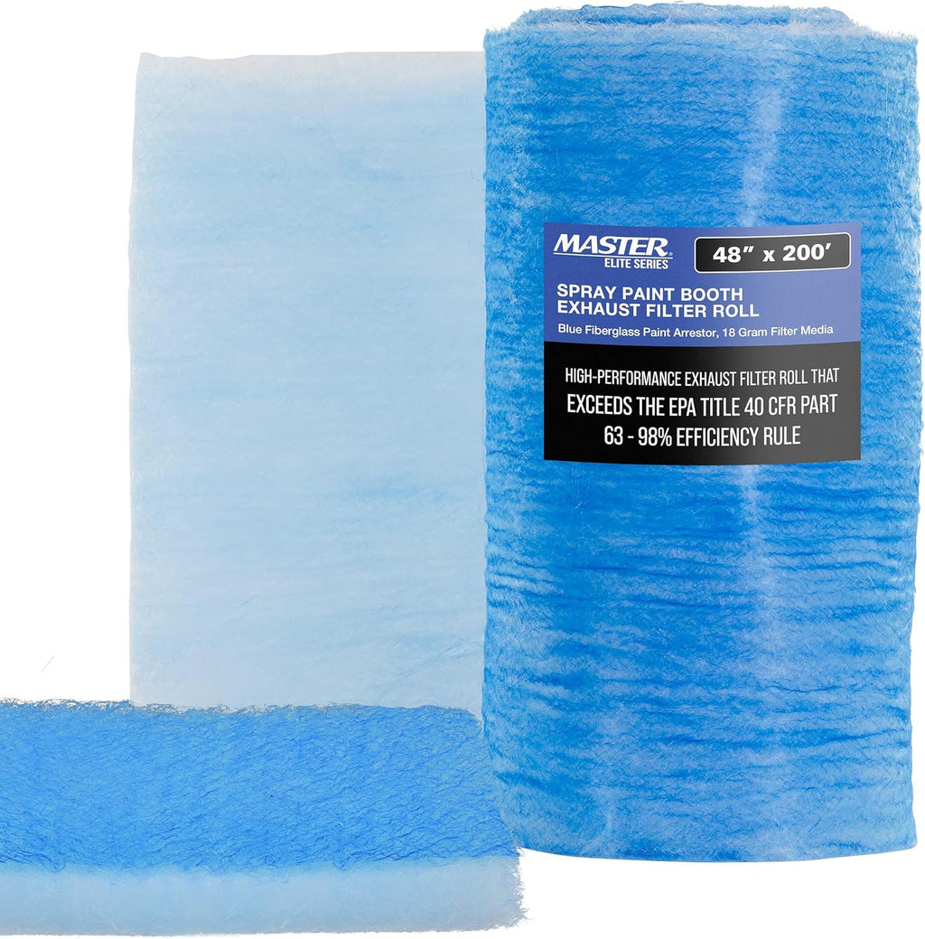 Master Airbrush Elite Paint Spray Booth Exhaust Filter Roll 48" x 200' - 18 Gram Heavy-Duty Fiberglass Paint Arrestor for Filtering Overspray Particles in Auto Body Shops & Refinish Booths