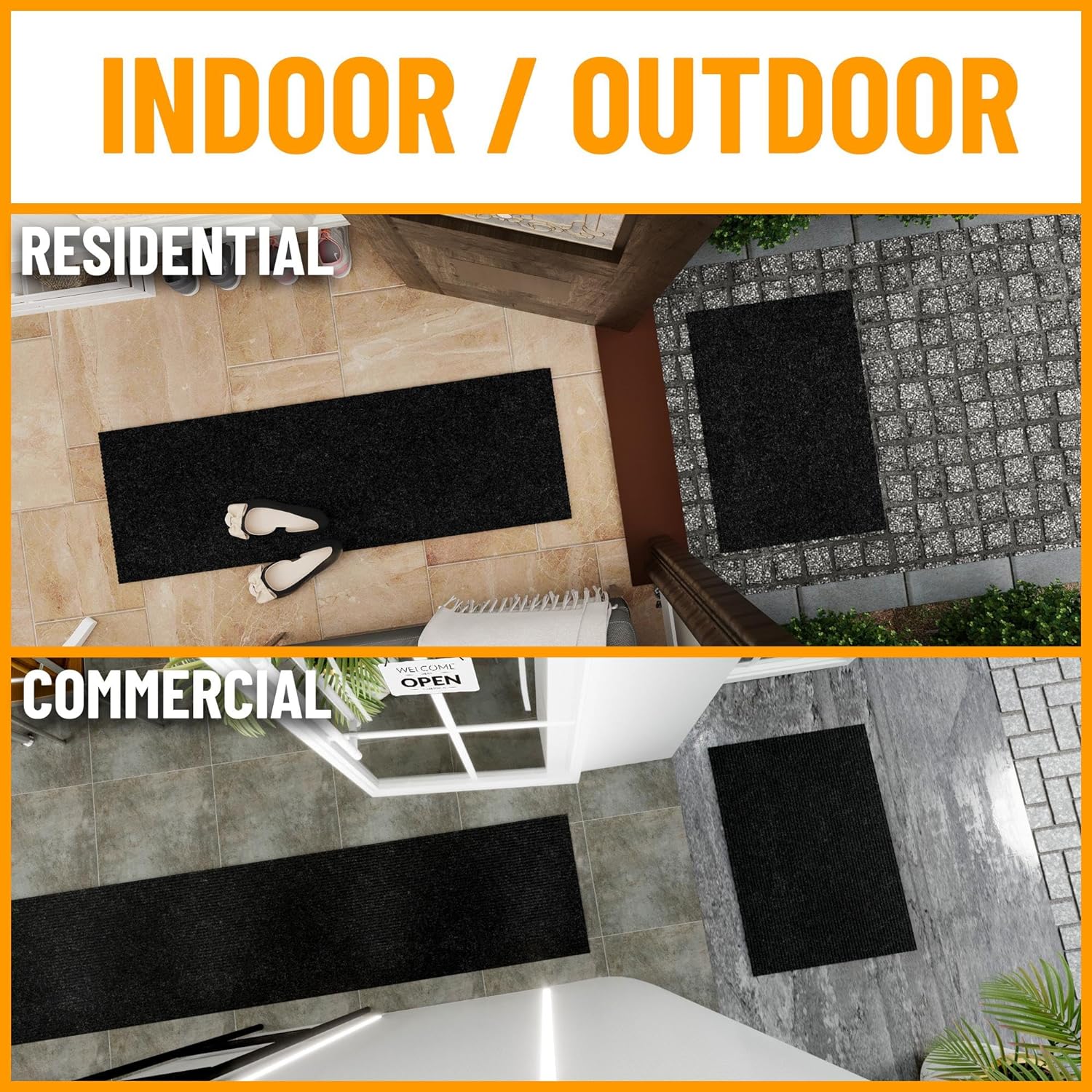 Ottomanson 3'11" x 12' Hallway Runner with Scraper Pile - Extra Durable Non-Slip Rug Mat for Indoor & Outdoor Use - Ideal for Kitchen, Entryway & Garage - High-Traffic Carpet, Black