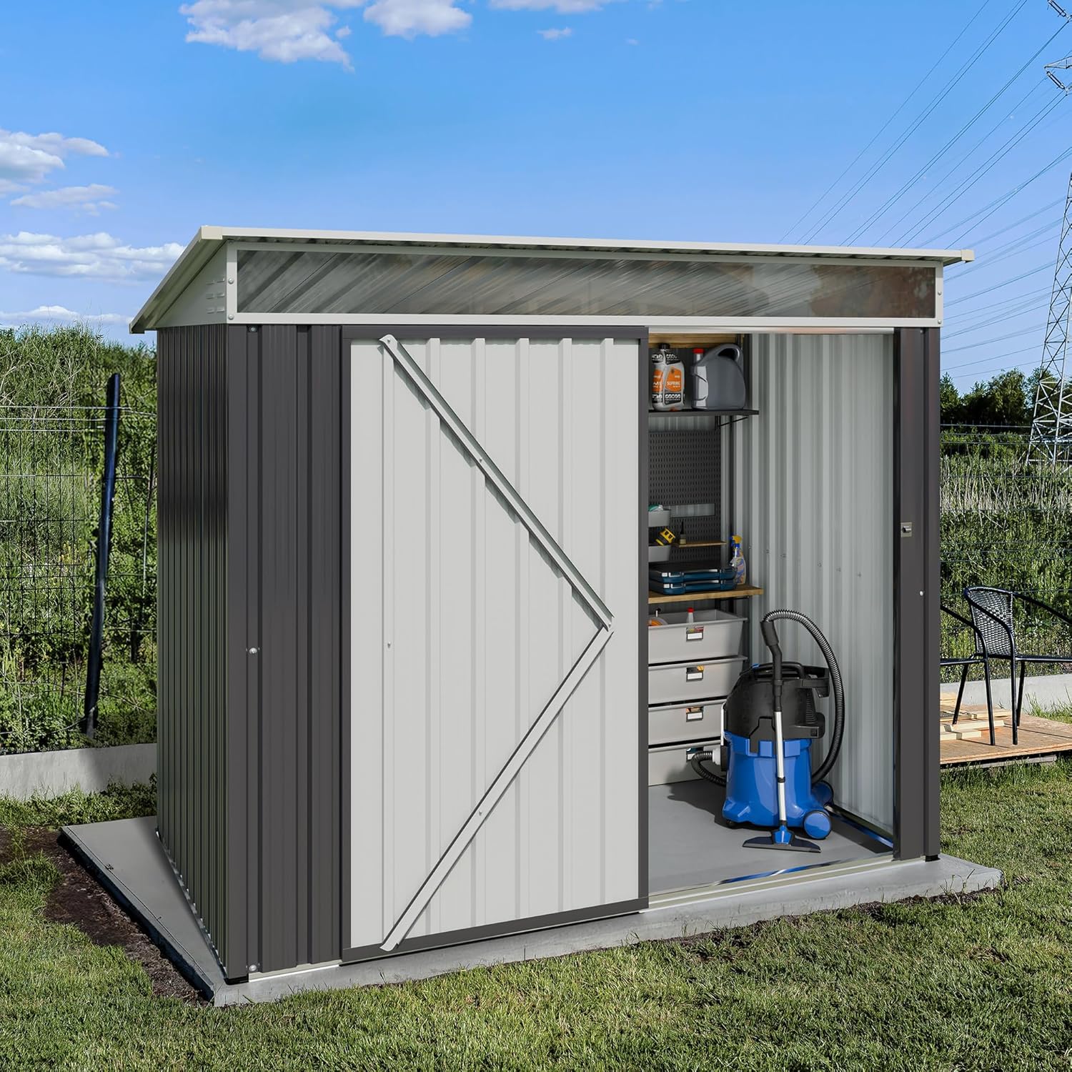 JY QAQA 6x4 FT Metal Outdoor Garden Storage Shed, Waterproof Metal Garden Sheds with Window and Lockable Double Door, Weather Resistant Steel Tool Storage House Shed for Patio,Lawn