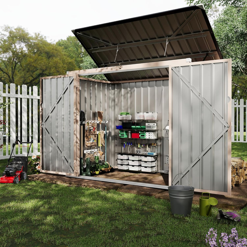 3x6 FT Garbage Bin Shed Stores, Outdoor Trash Can Storage 2 Binsgarbage Bin Storage Shed, Metal Trash Shed Waterproof Outside Storage