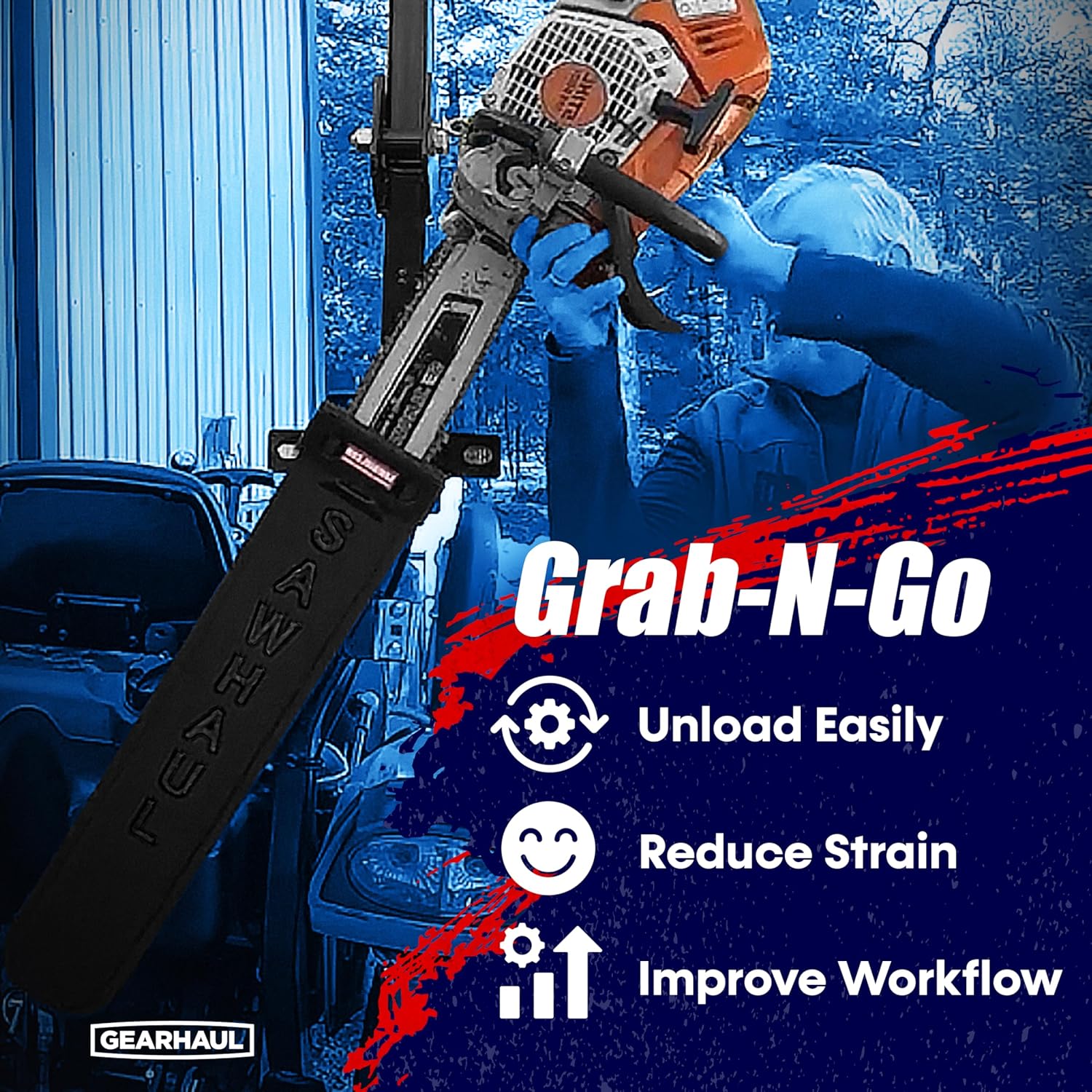 SawHaul Snap-Lok Universal Chainsaw Carrier Kit for Tractors and Skid Steers – 36 Inch Black Scabbard with Rotating Mount – Compatible with All Chainsaw Brands – Made in USA