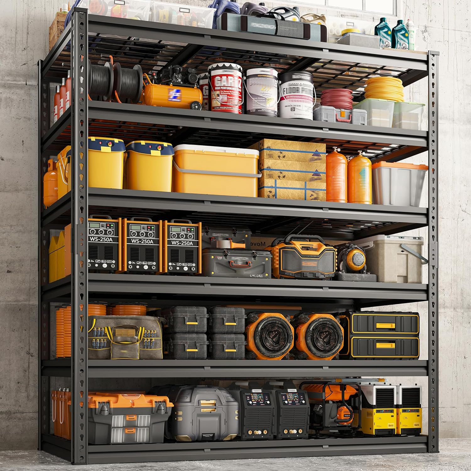 REIBII 3600LBS Garage Shelving 48" W Storage Shelves 6 Tier Garage Shelving Heavy Duty, Adjustable Metal Shelves for Warehouse, Basement, Pantry, 48" W x 24" D x 78" H