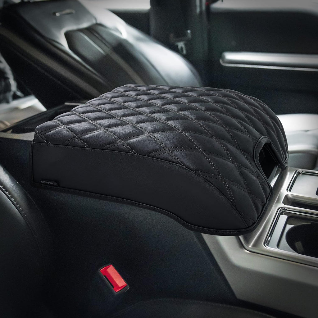 KMMOTORS F150 Center Console Cover, Thick Armrest Cushion, Interior Accessories, Funda para consola de coche, Vegan Leather, Armrest Protector (2015~2020, Full Cover), F150 Accessories