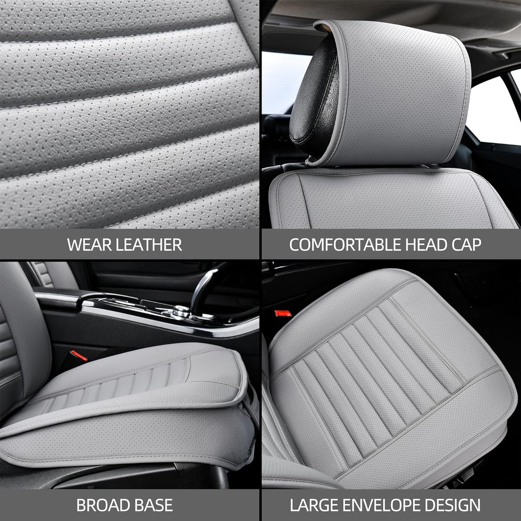 2pc Car Seat Covers, Luxury Car Protectors, Universal Anti-Slip Driver Seat Covers, Edge Wrapping Front Car Seat Covers with PU Leather(Gray)