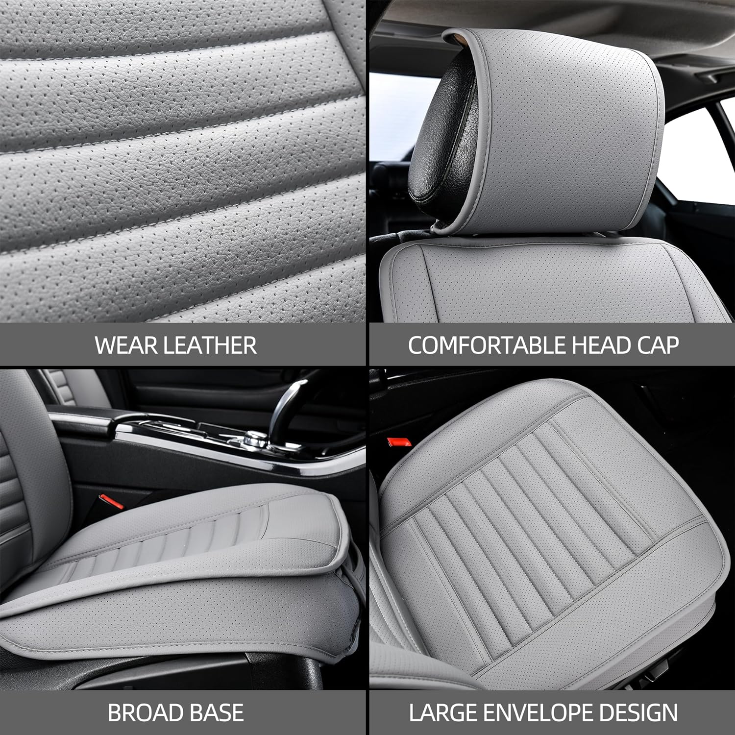 2pc Car Seat Covers, Luxury Car Protectors, Universal Anti-Slip Driver Seat Covers, Edge Wrapping Front Car Seat Covers with PU Leather(Gray)