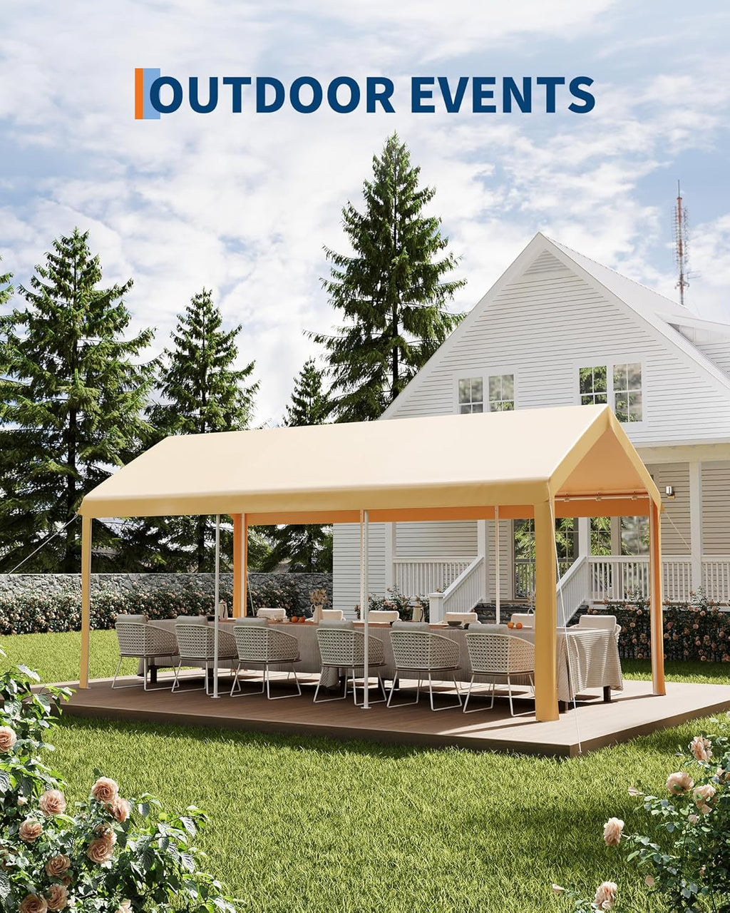 10x20ft Metal Carport Garage with PE Fabric and Galvanized Steel Frame Leg Wrap Carport for Outdoor Shelter for Cars, Trucks and Boats - Yellow