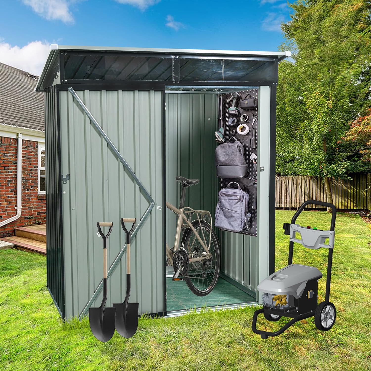 Metal 5x3 FT Garden Storage Shed, Outdoor Small Shed with Sloped Water-Resistant Roof and Lockable Door for Backyard, Patio,Garage and Bike Storage Black