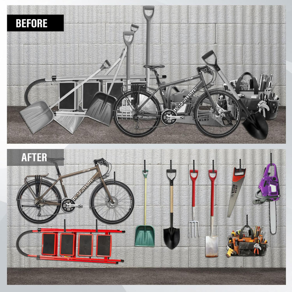 Heavy Duty Utility Hooks, Garage Storage Wall Mount Steel Hooks, Garden Tool Hanger, Garage Organizer for Tool, Ladder, Folding Chair, Hose, Ropes, Bike, etc.(2 S, 2 M, 2 L)