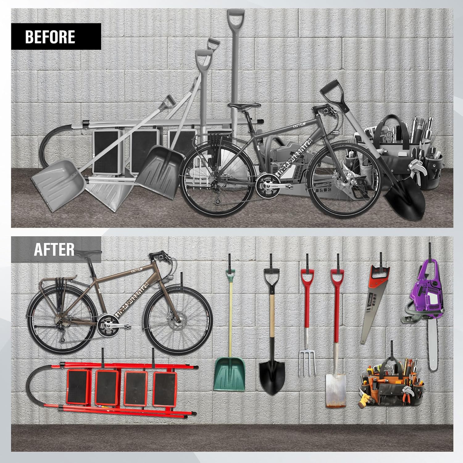 Heavy Duty Utility Hooks, Garage Storage Wall Mount Steel Hooks, Garden Tool Hanger, Garage Organizer for Tool, Ladder, Folding Chair, Hose, Ropes, Bike, etc.(2 S, 2 M, 2 L)