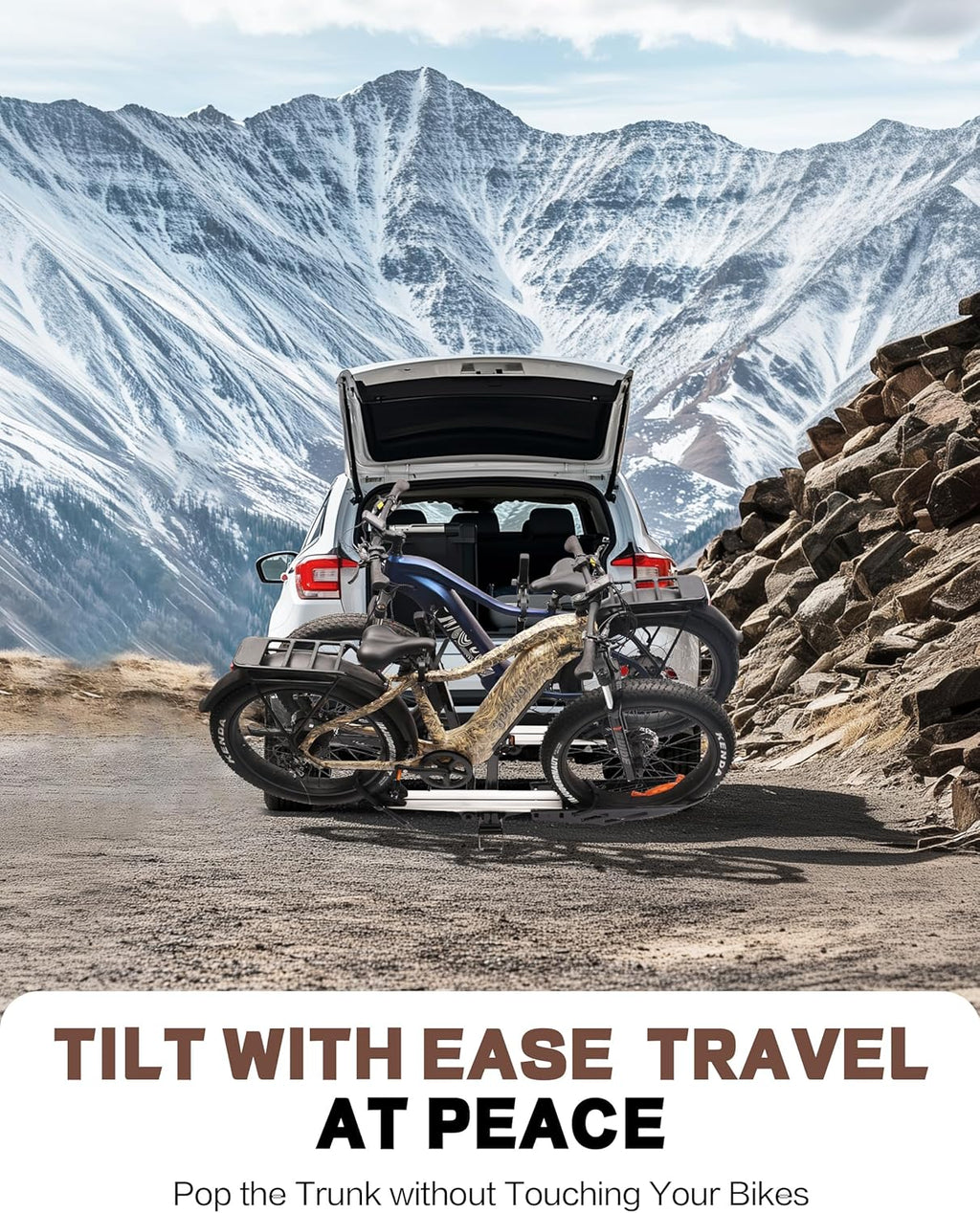 200 LBS. Hitch Mount Ebike Rack for Fat Tire Electric Bikes, Mountain Bicycles, fits Cars, SUVs, RVs, Trucks, Trailers with 2 Inch Receiver