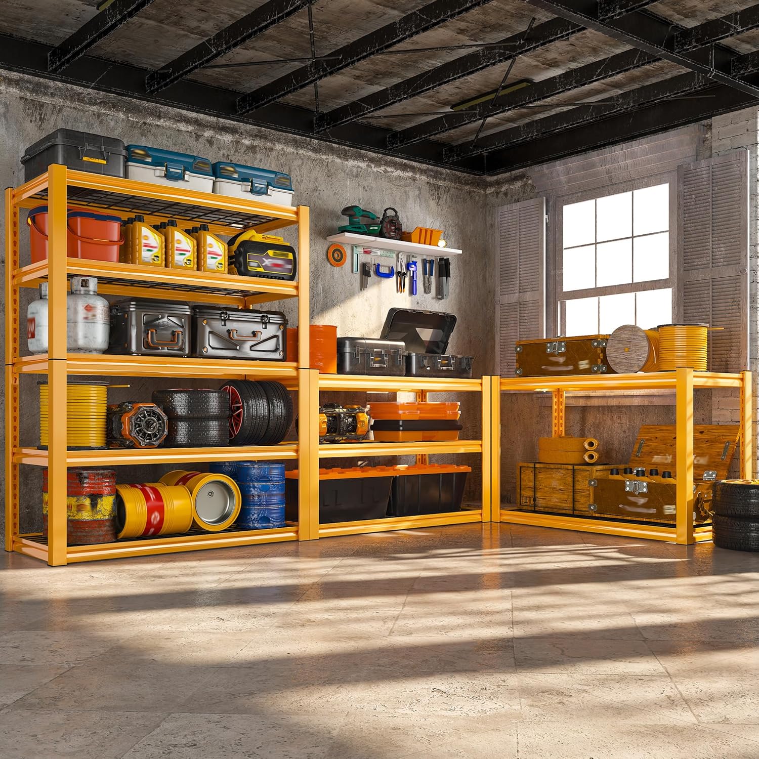 REIBII Storage Shelves 40''W Garage Shelving Heavy Duty Metal Shelving 2000LBS Metal Shelves 5 Tier Industrial Shelf for Pantry Kitchen Basement 72" H x 40''W x 17.8''D, Yellow