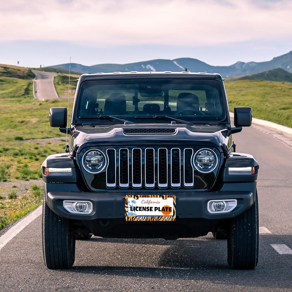 Tiger License Plate Frame Funny Tiger Skin Stripe License Plate Holder for Front or Rear Car Tags Reusable Durable Stainless Steel Car Decoration with Screws 6.3 X 12.2 Inch for Men Women